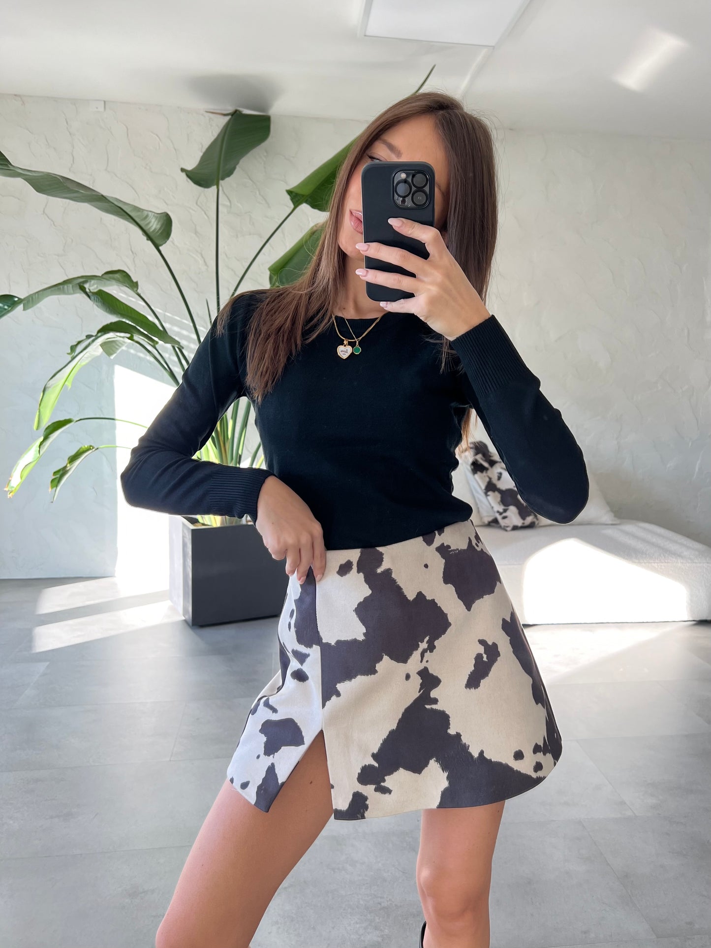 Gonna pantalone stampa mucca