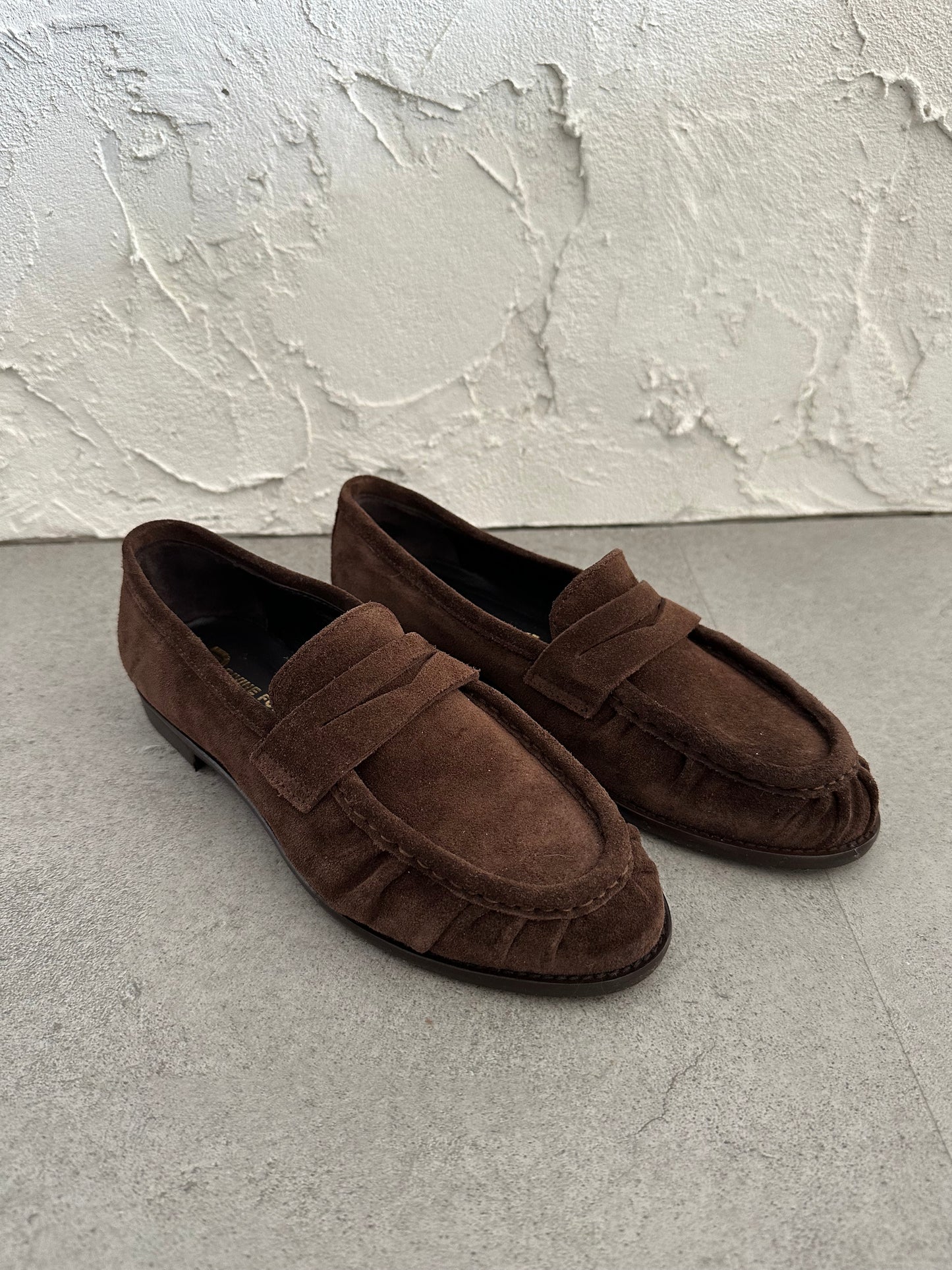 Mocassino con arricciatura camoscio marrone