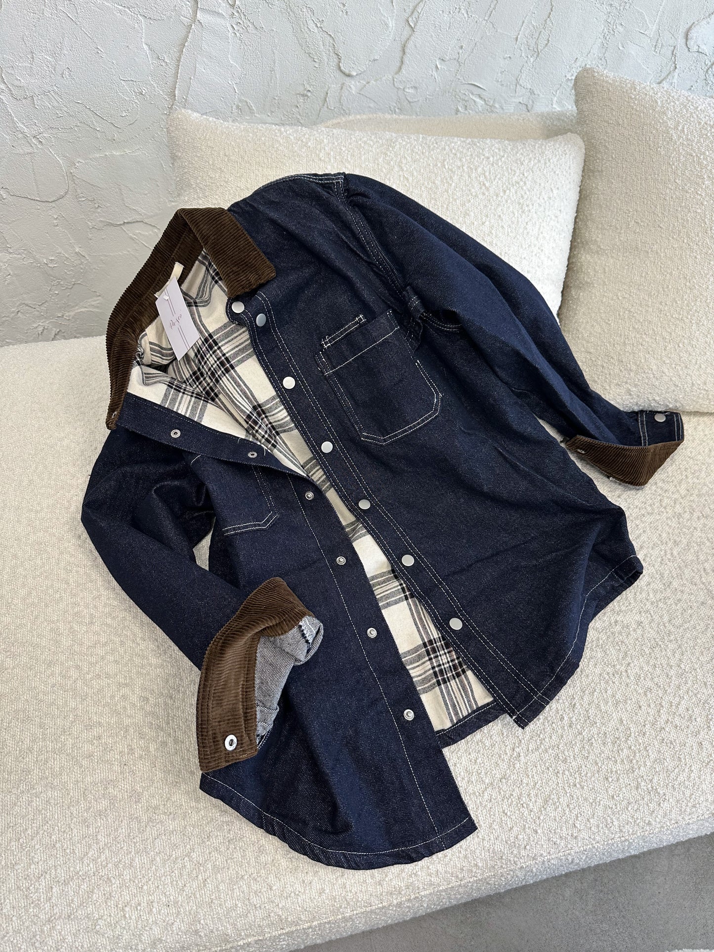 Giacca denim colletto a contrasto