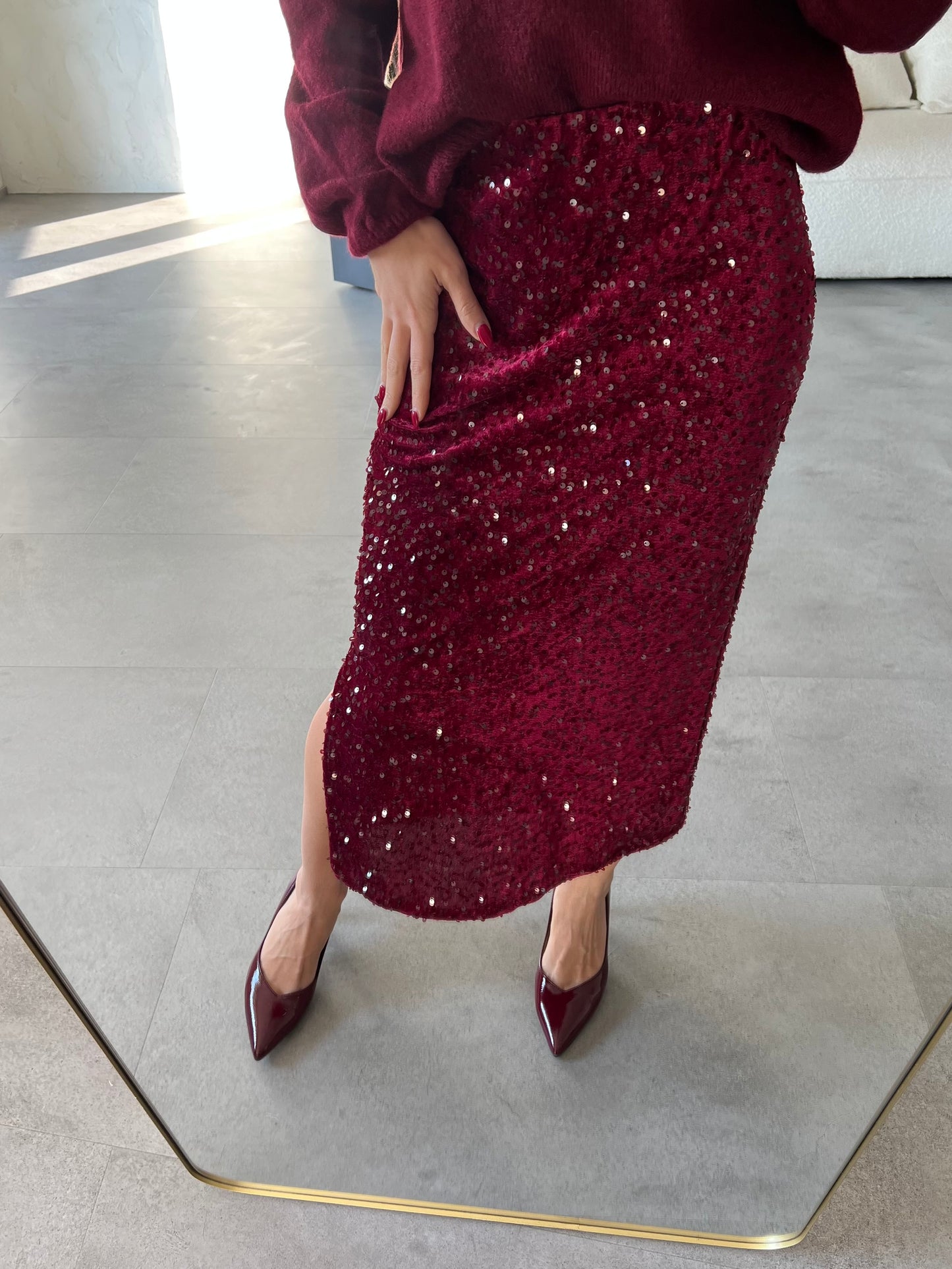 Gonna longuette velvet paillettes