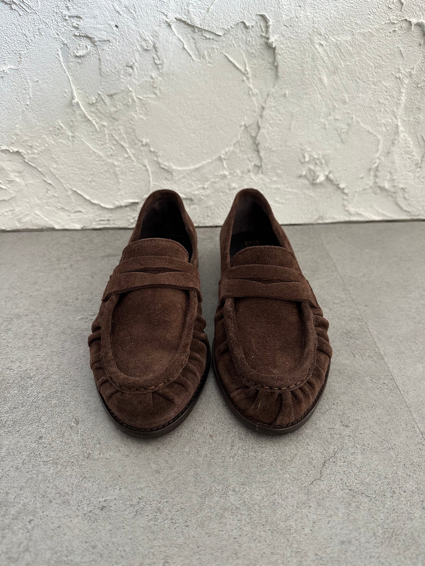 Mocassino con arricciatura camoscio marrone