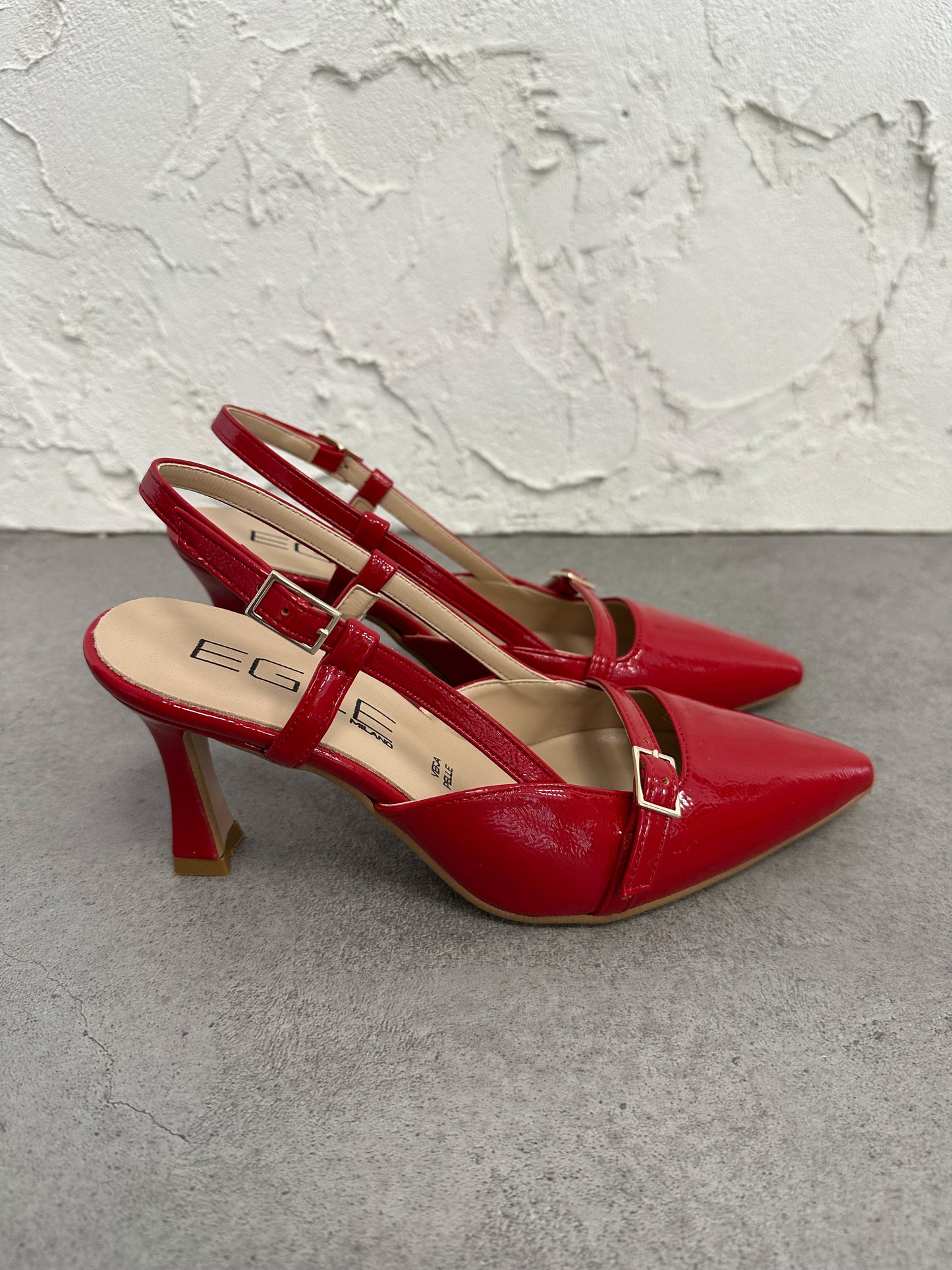 Décolleté slingback naplak cinturini rosso