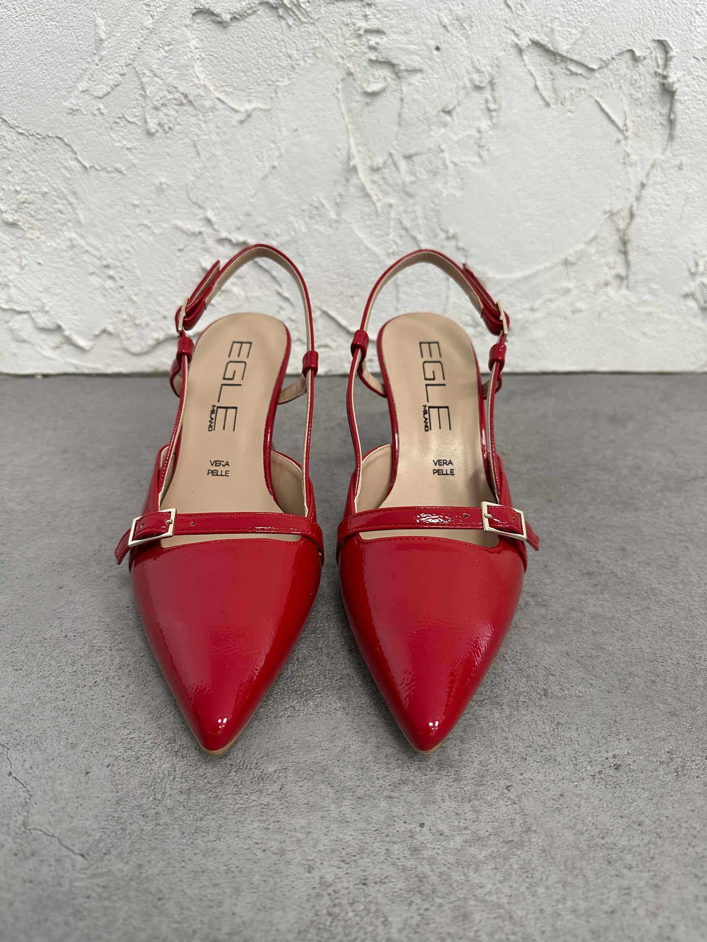 Décolleté slingback naplak cinturini rosso