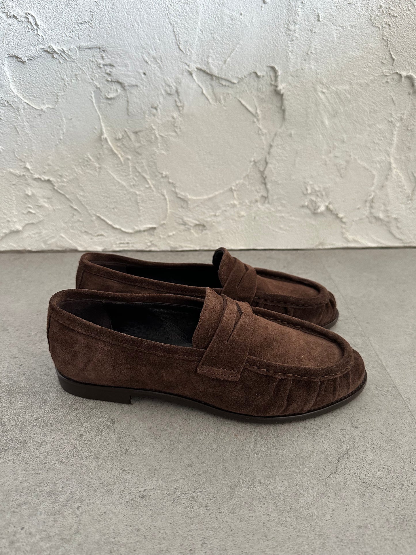 Mocassino con arricciatura camoscio marrone