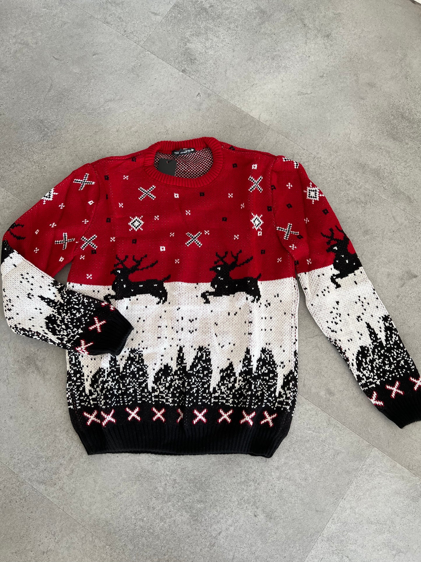 Maglione renne rosso nero