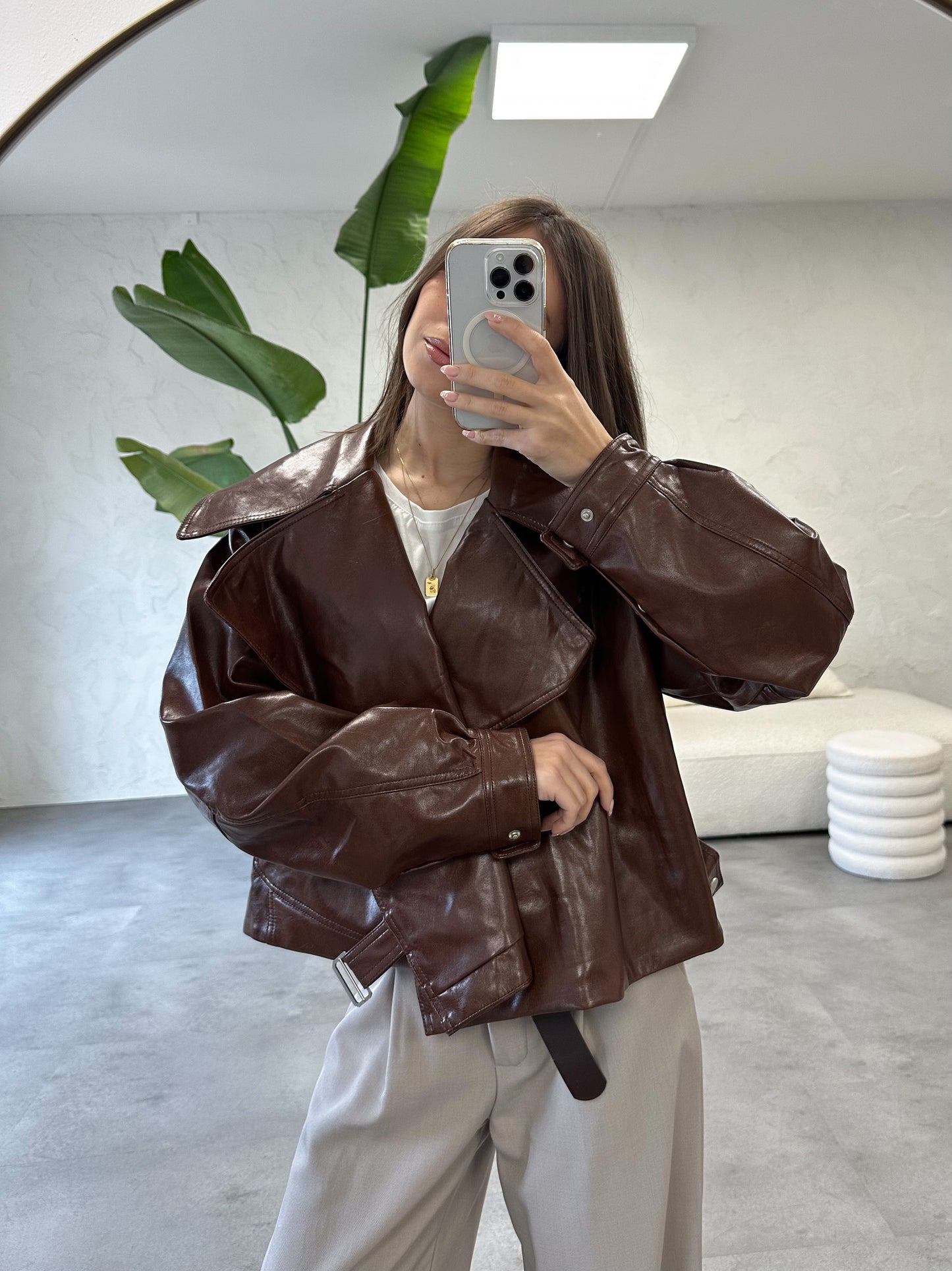 Giacca oversize effetto pelle