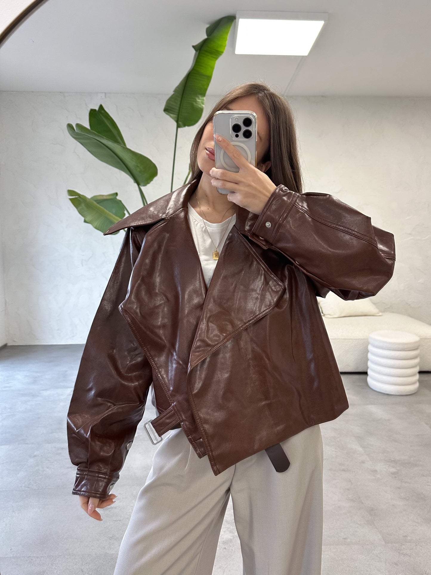 Giacca oversize effetto pelle