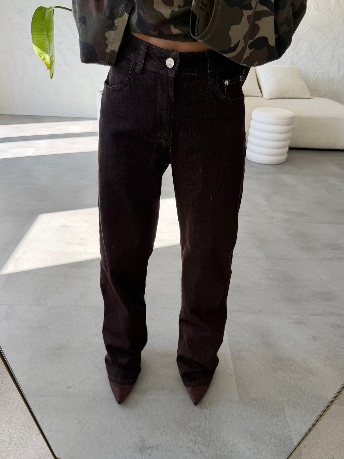 Jeans straight elasticizzato brown