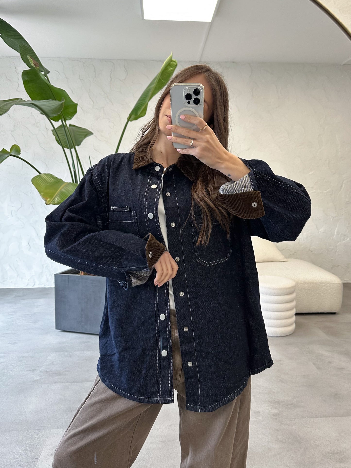 Giacca denim colletto a contrasto