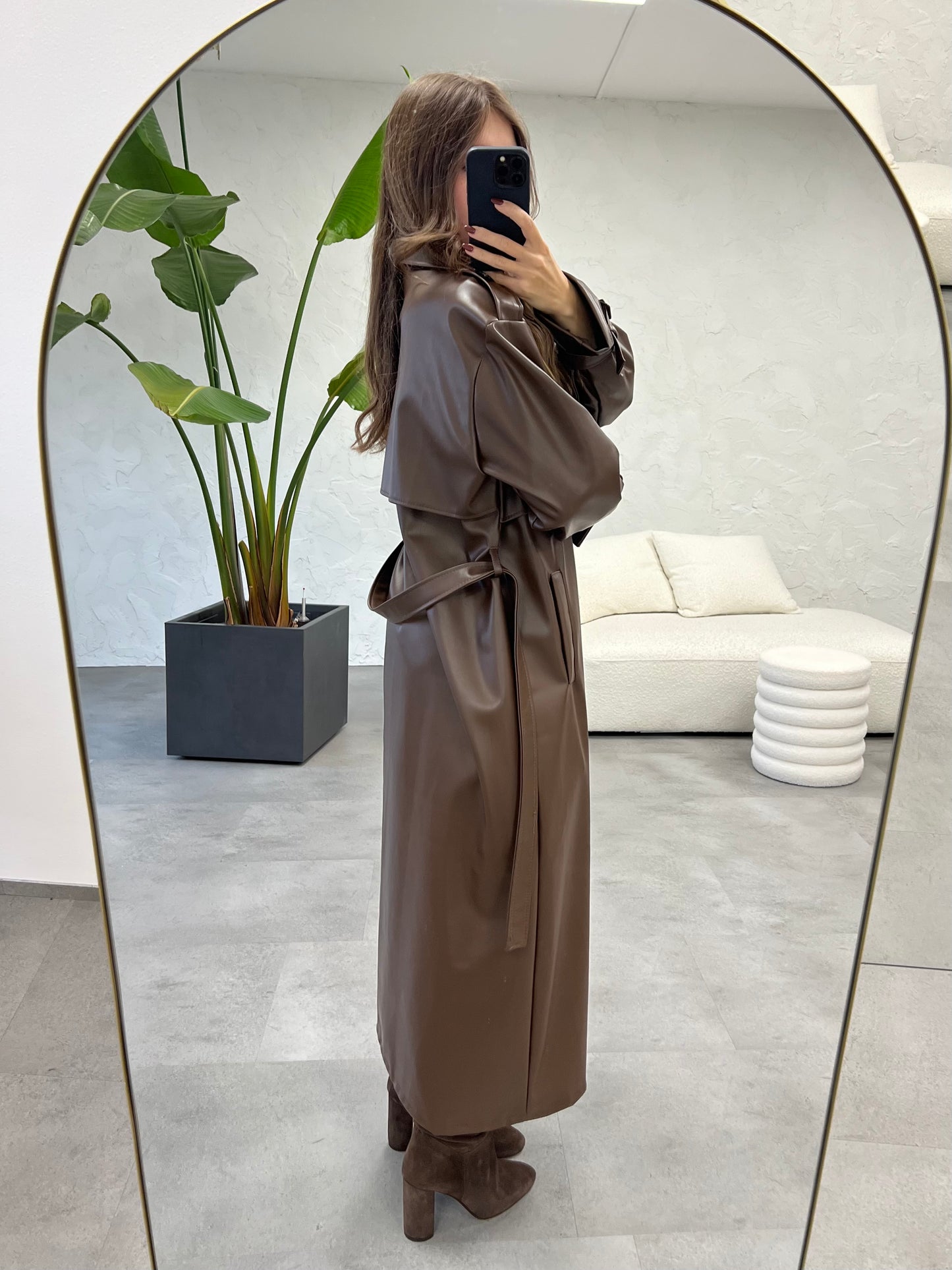 Trench simil pelle chocolate