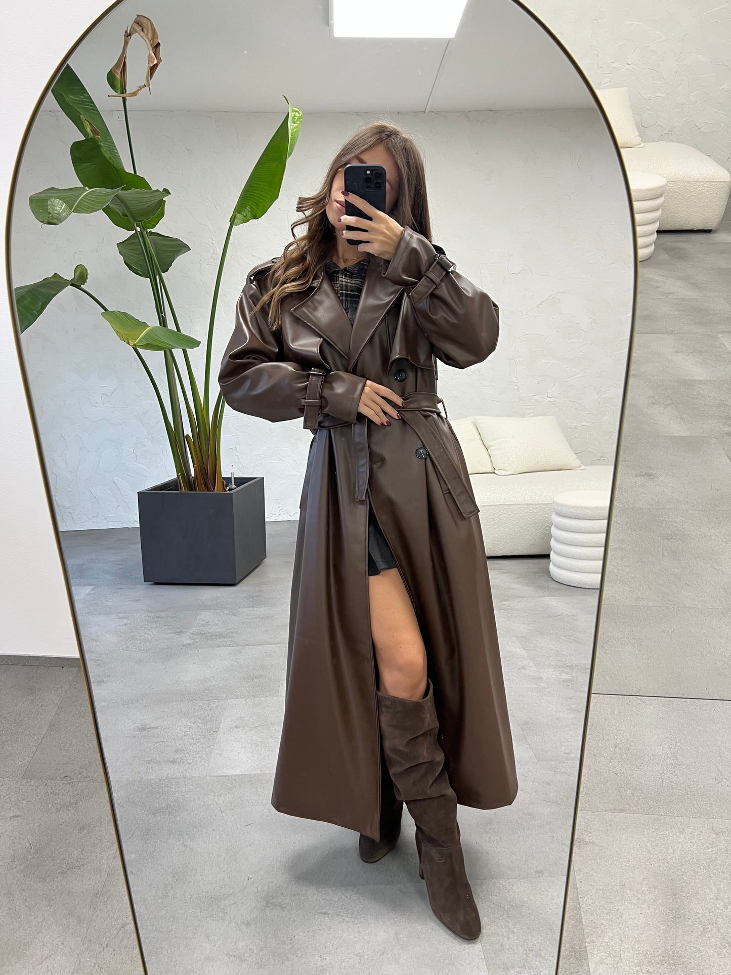 Trench simil pelle chocolate
