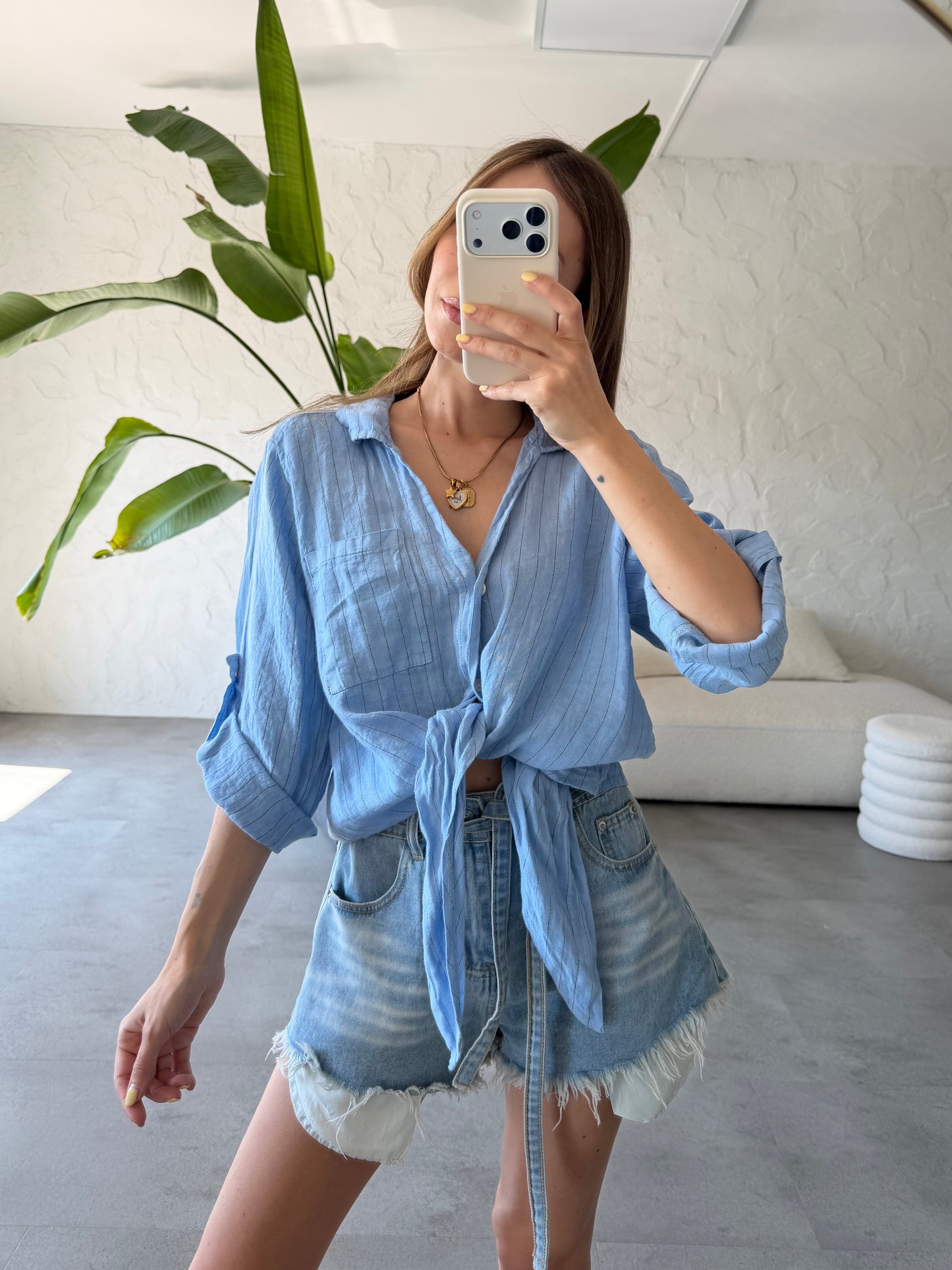 Camicia lino righe