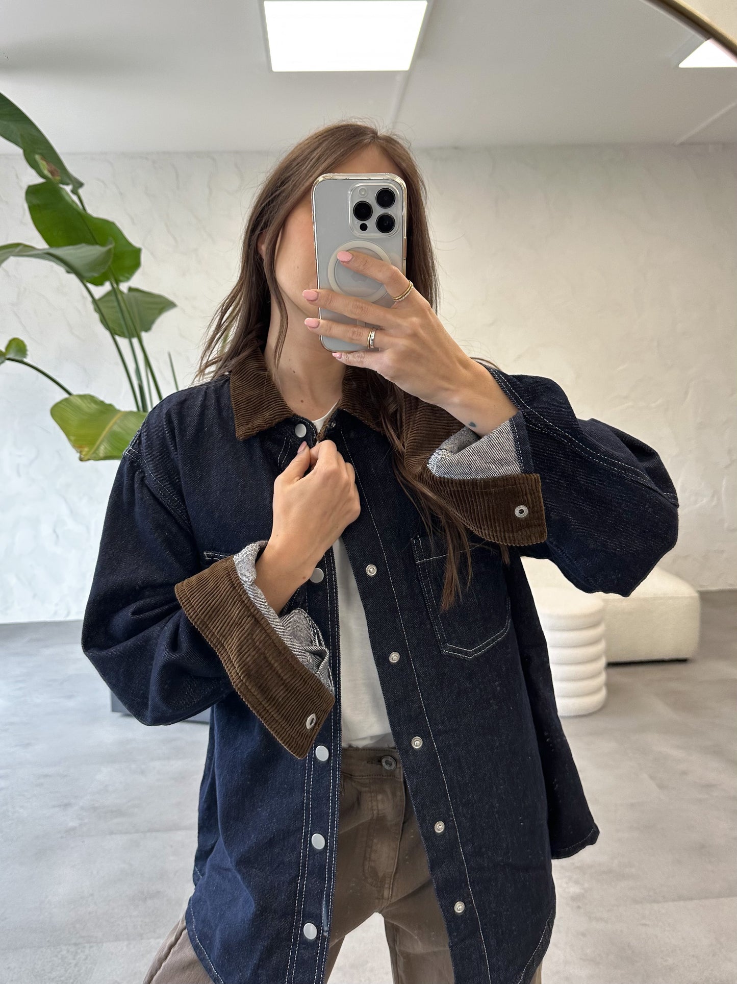 Giacca denim colletto a contrasto