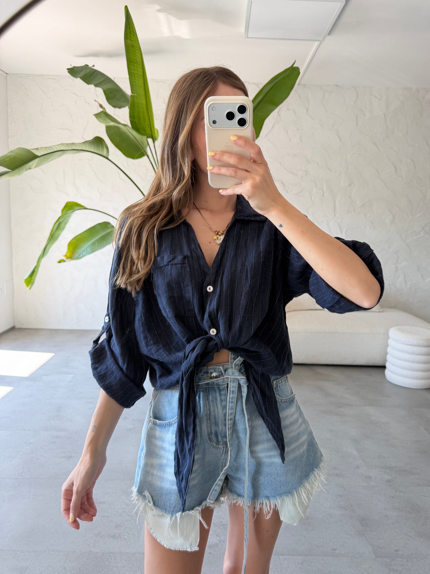 Camicia lino righe