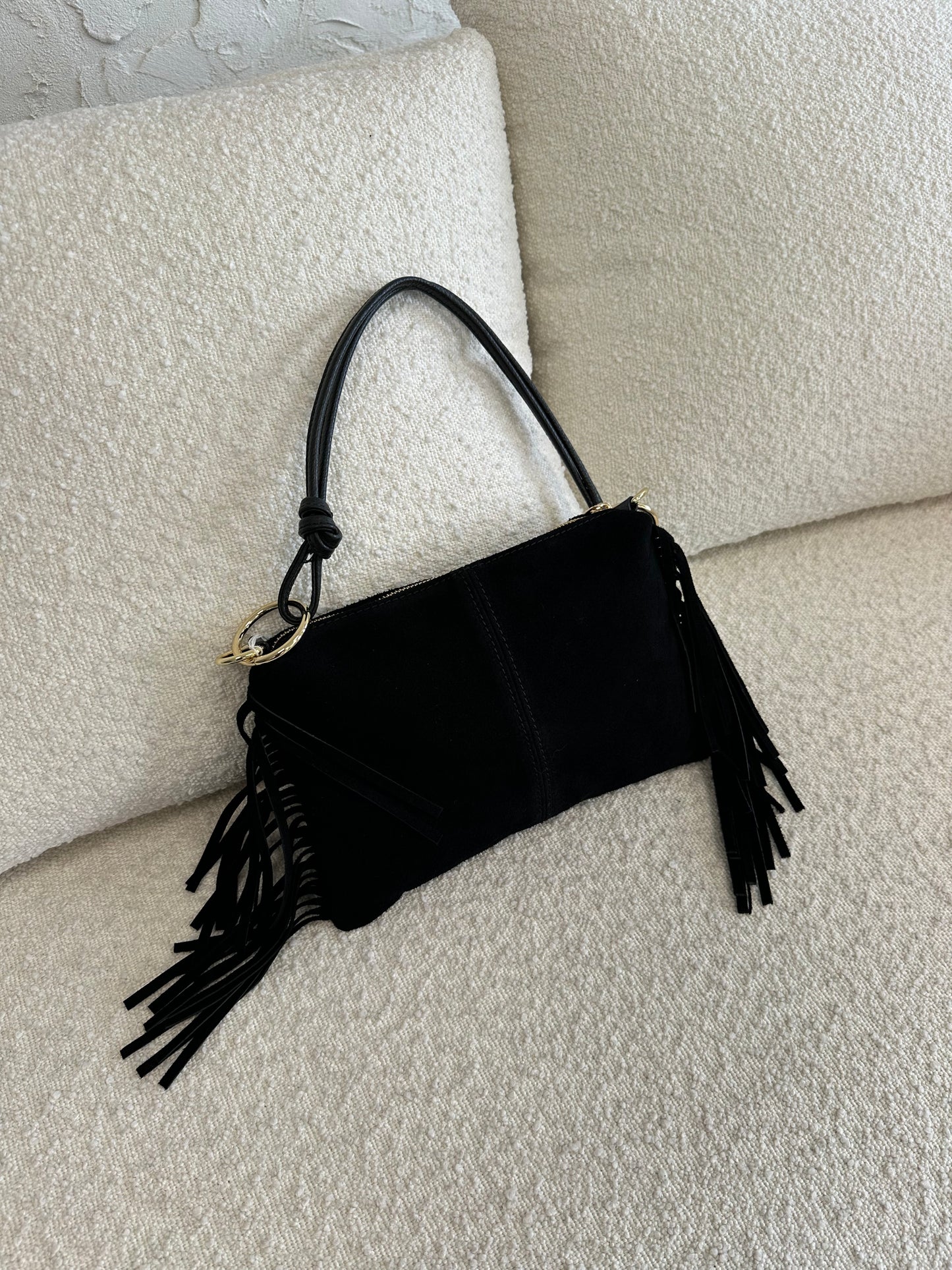 Borsa suede frange anelli
