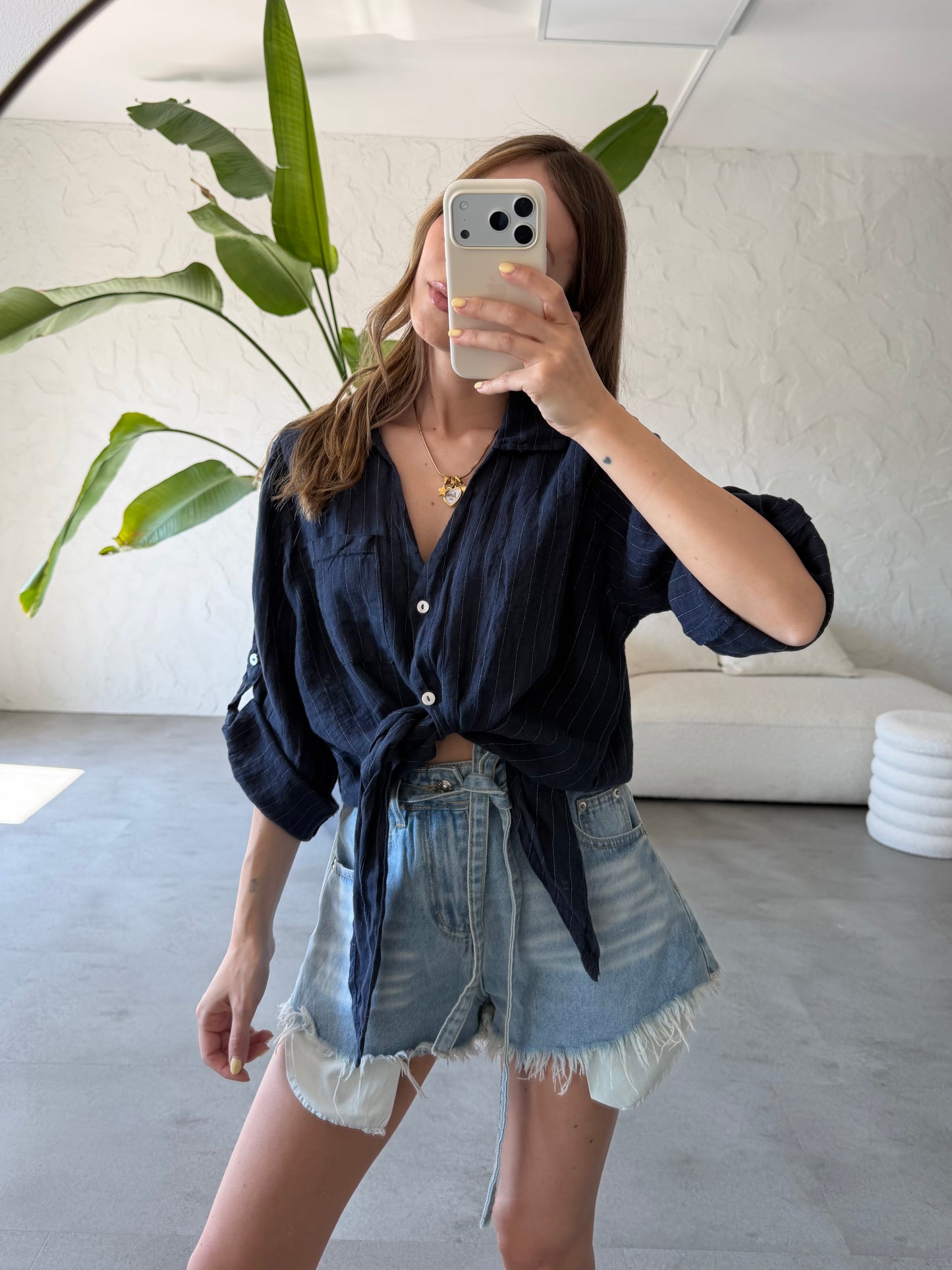 Camicia lino righe