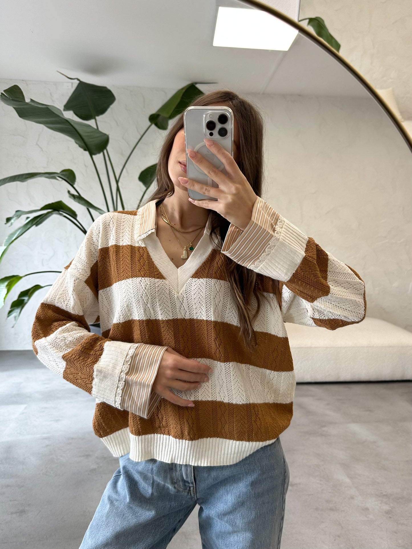 Maglione traforato inserti camicia Vicolo