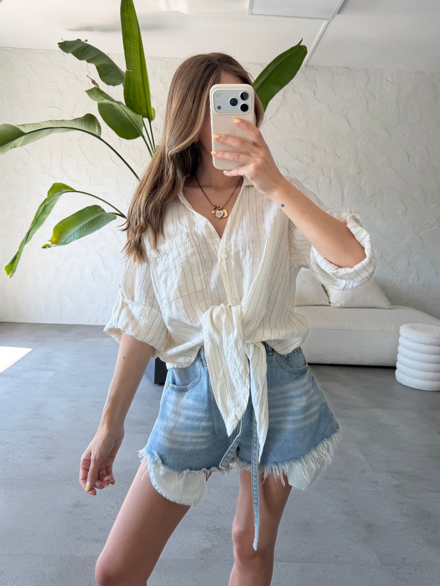 Camicia lino righe