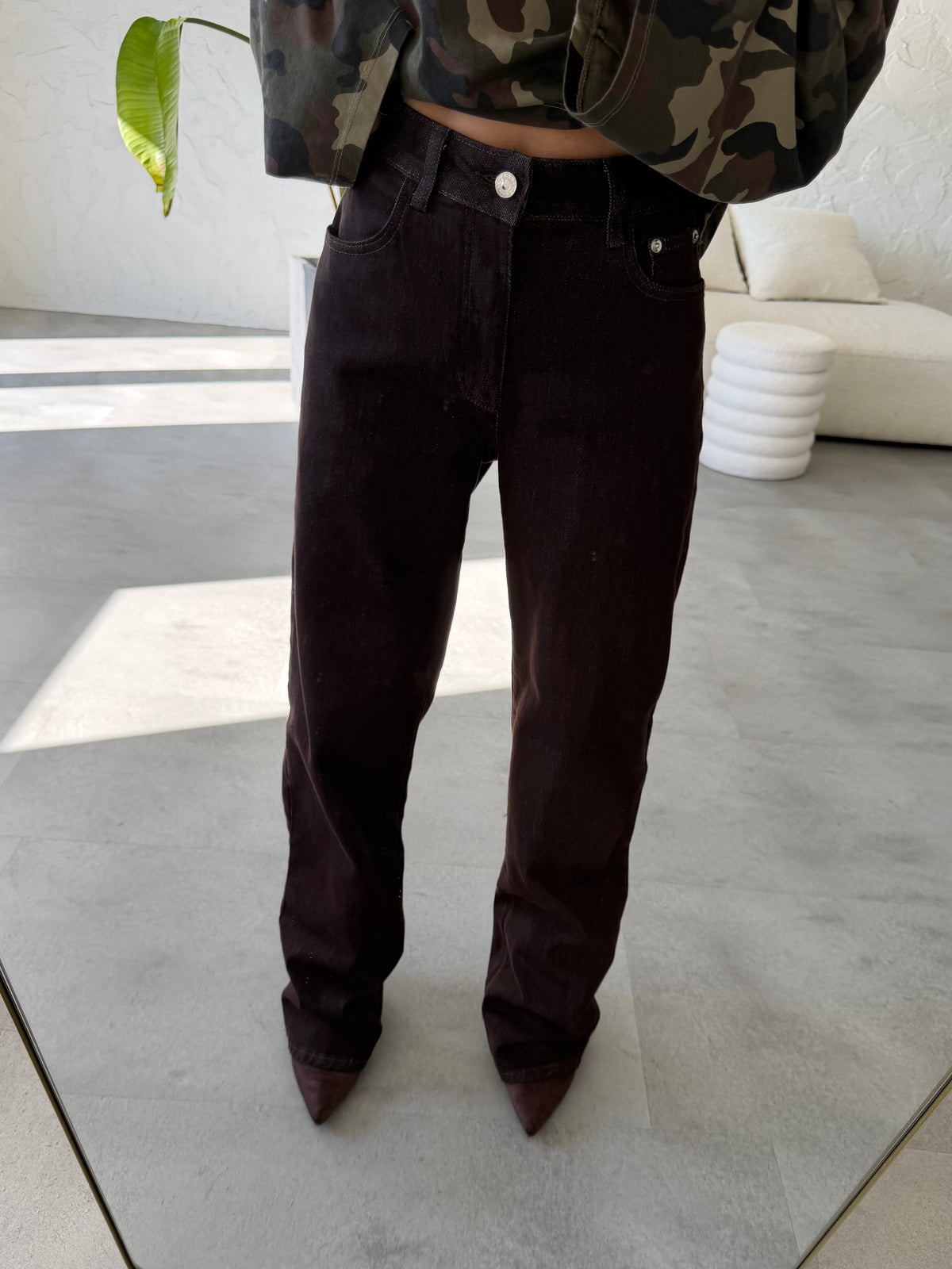 Jeans straight elasticizzato brown