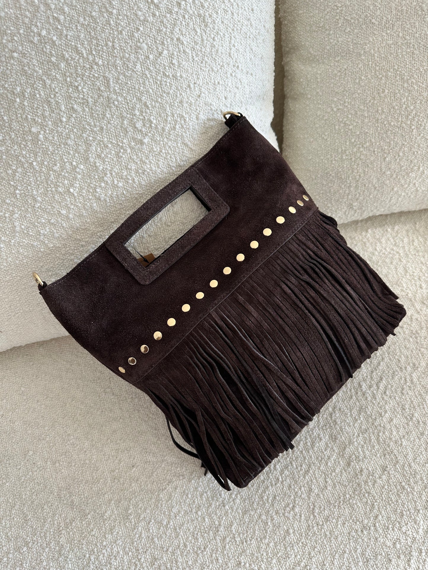 Borsa suede borchie e frange