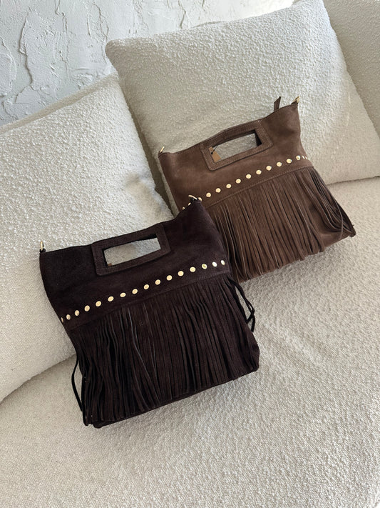 Borsa suede borchie e frange