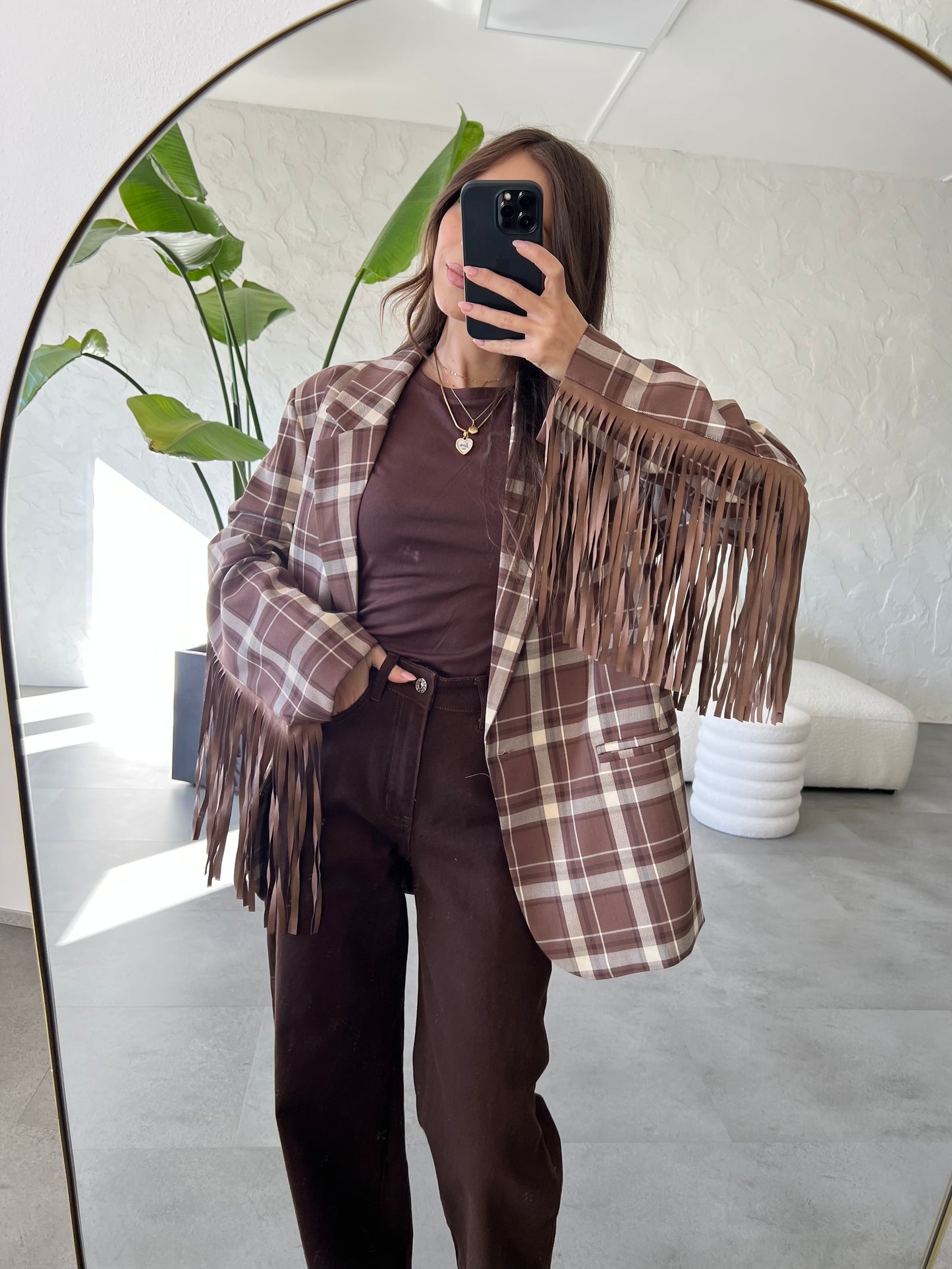 Giacca quadri frange