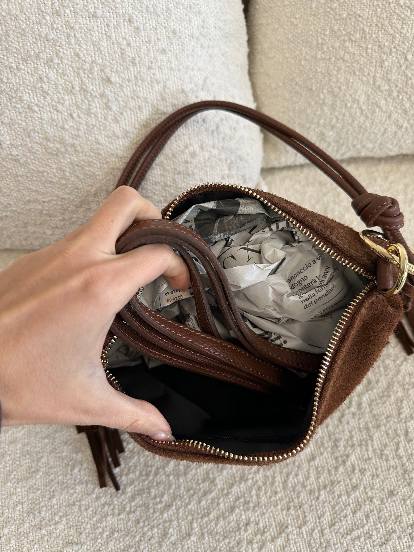 Borsa suede frange anelli