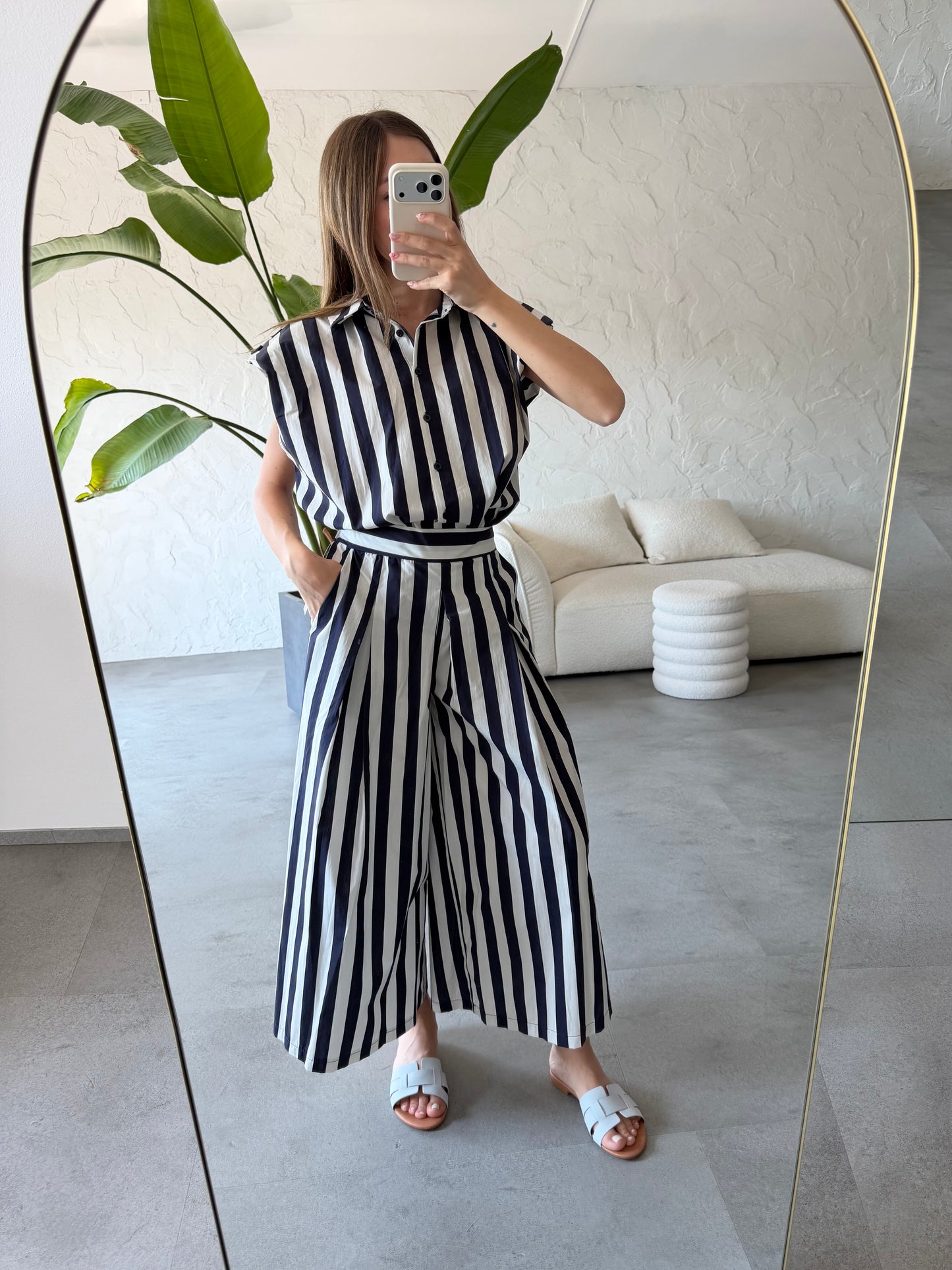 Pantalone righe cotone