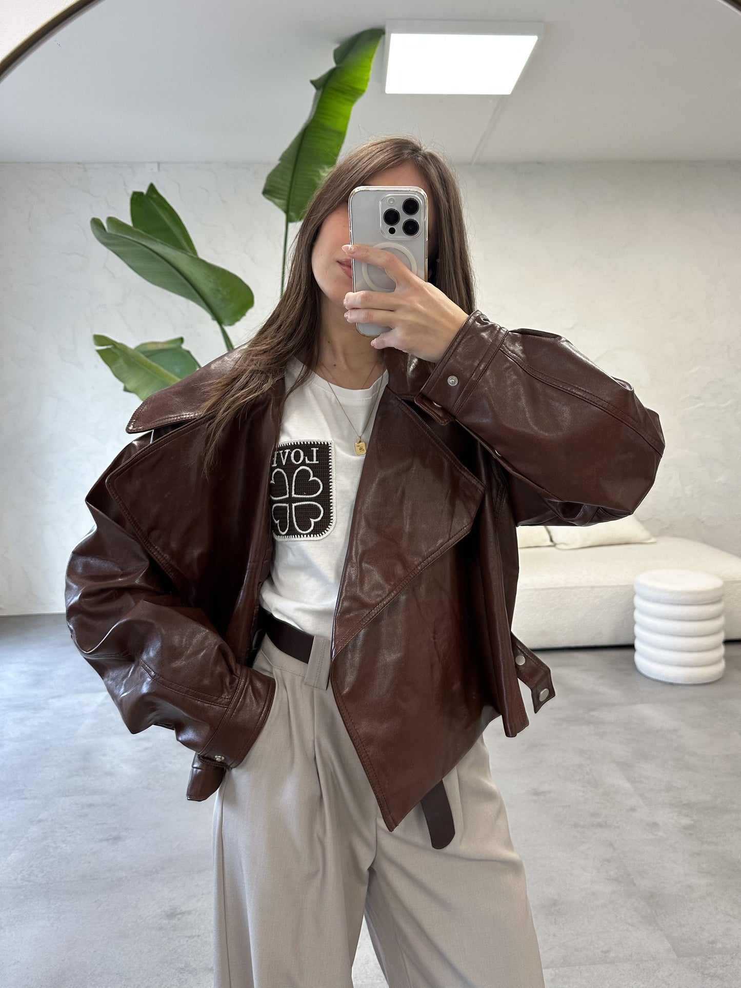 Giacca oversize effetto pelle