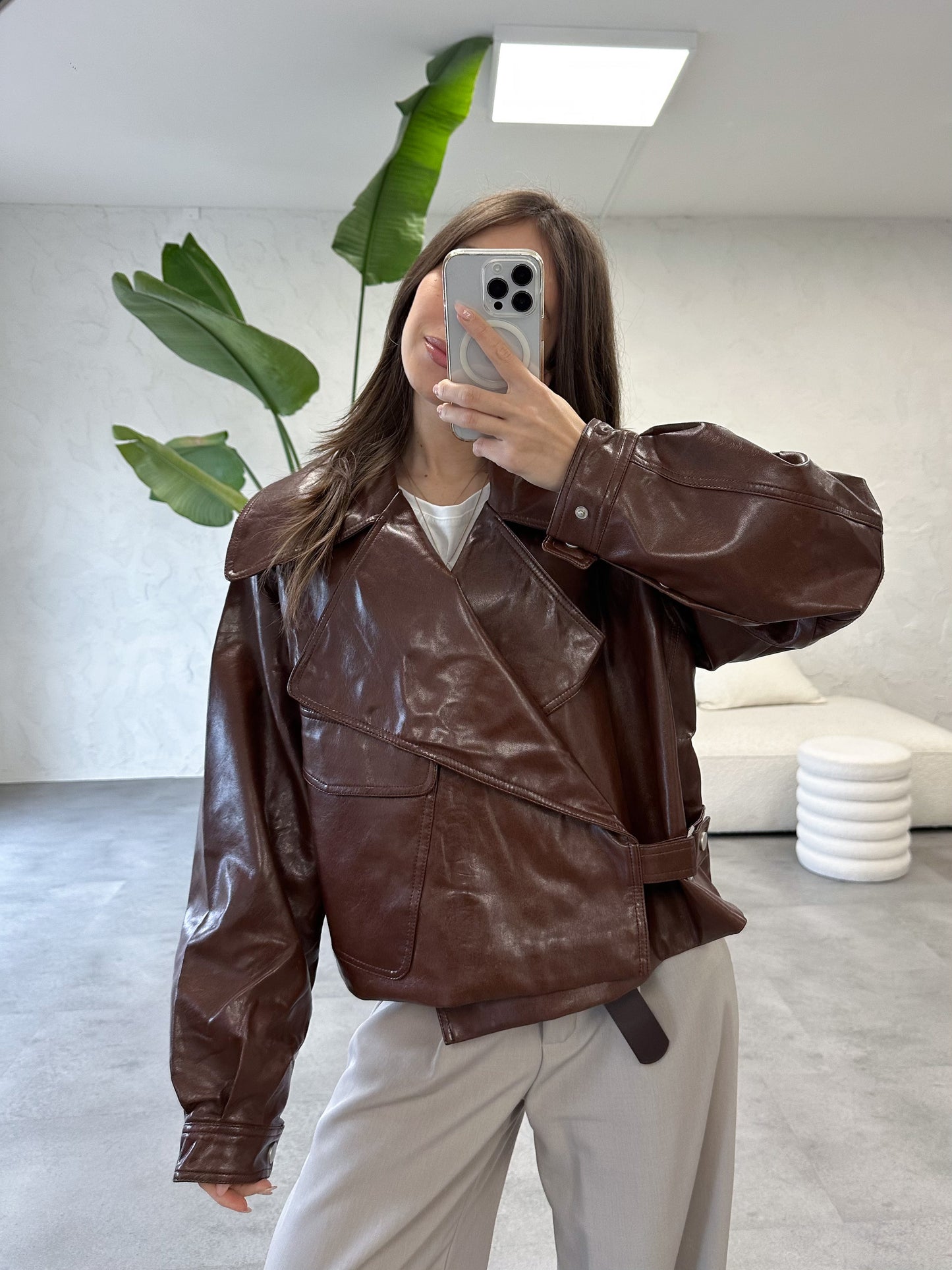 Giacca oversize effetto pelle