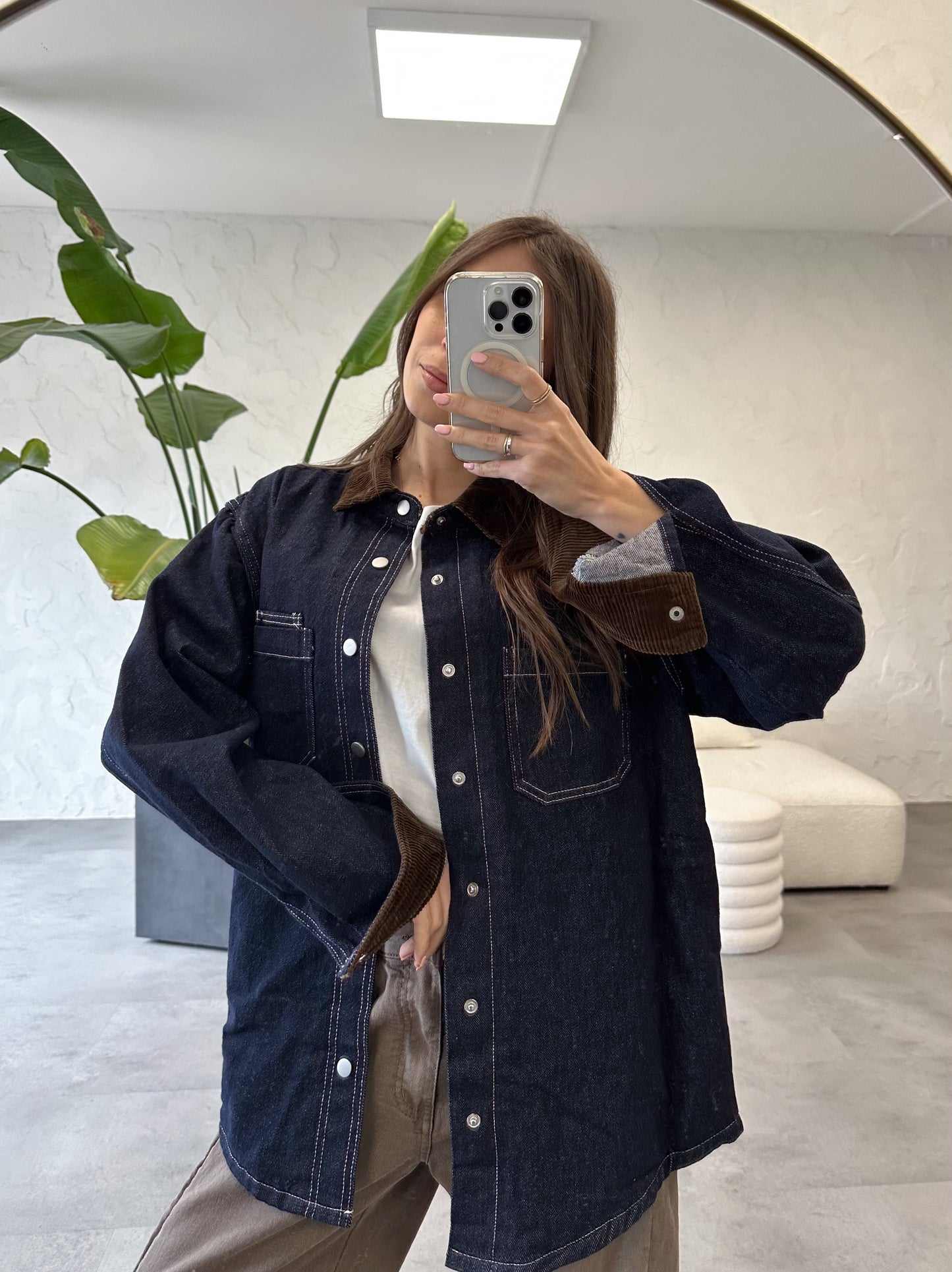 Giacca denim colletto a contrasto