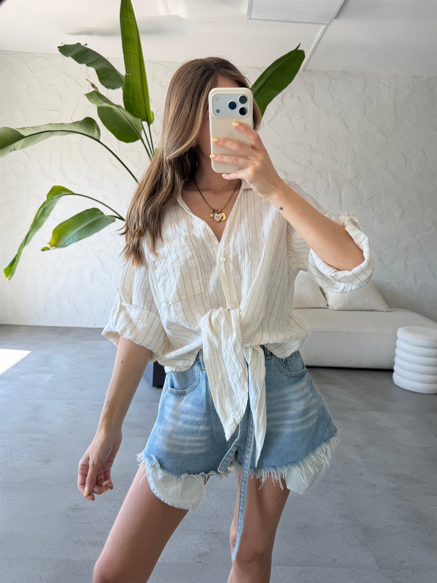 Camicia lino righe