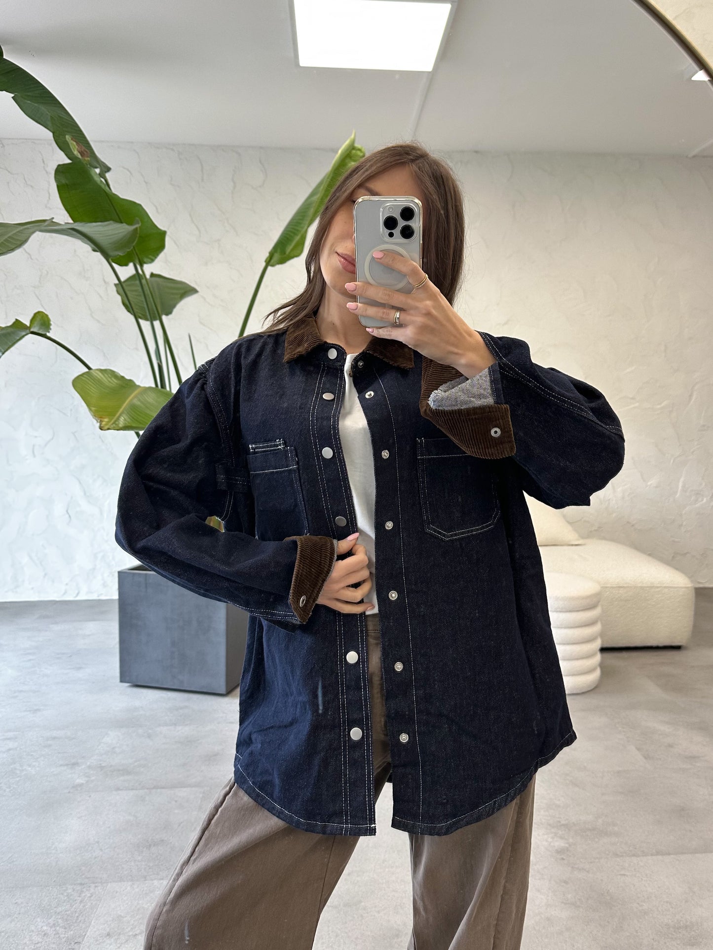 Giacca denim colletto a contrasto