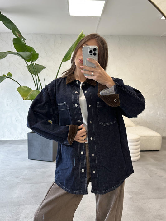 Giacca denim colletto a contrasto