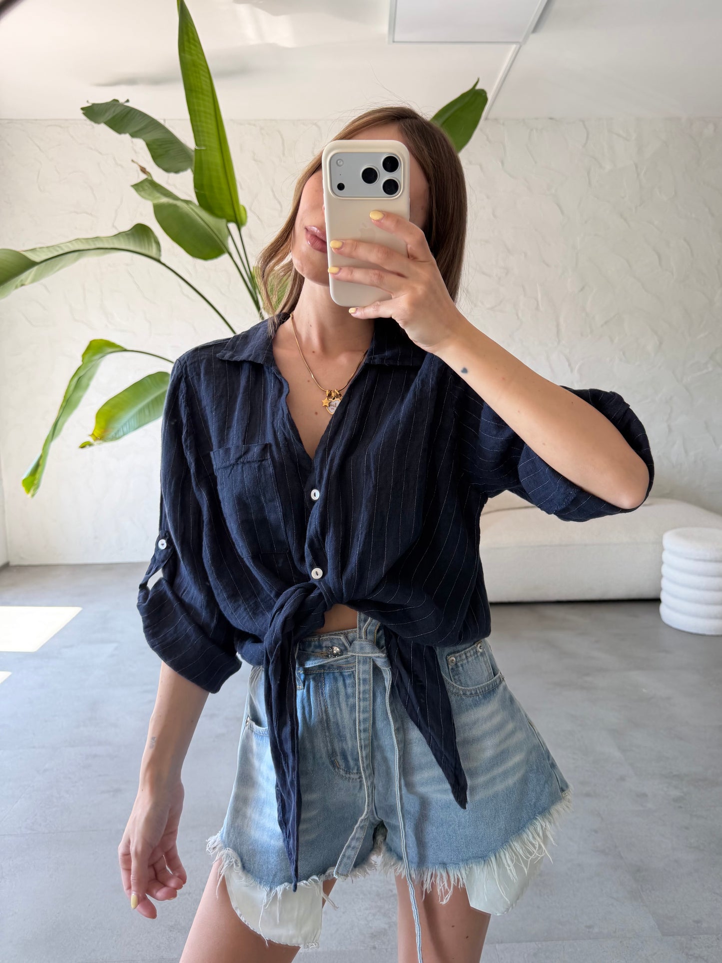 Camicia lino righe