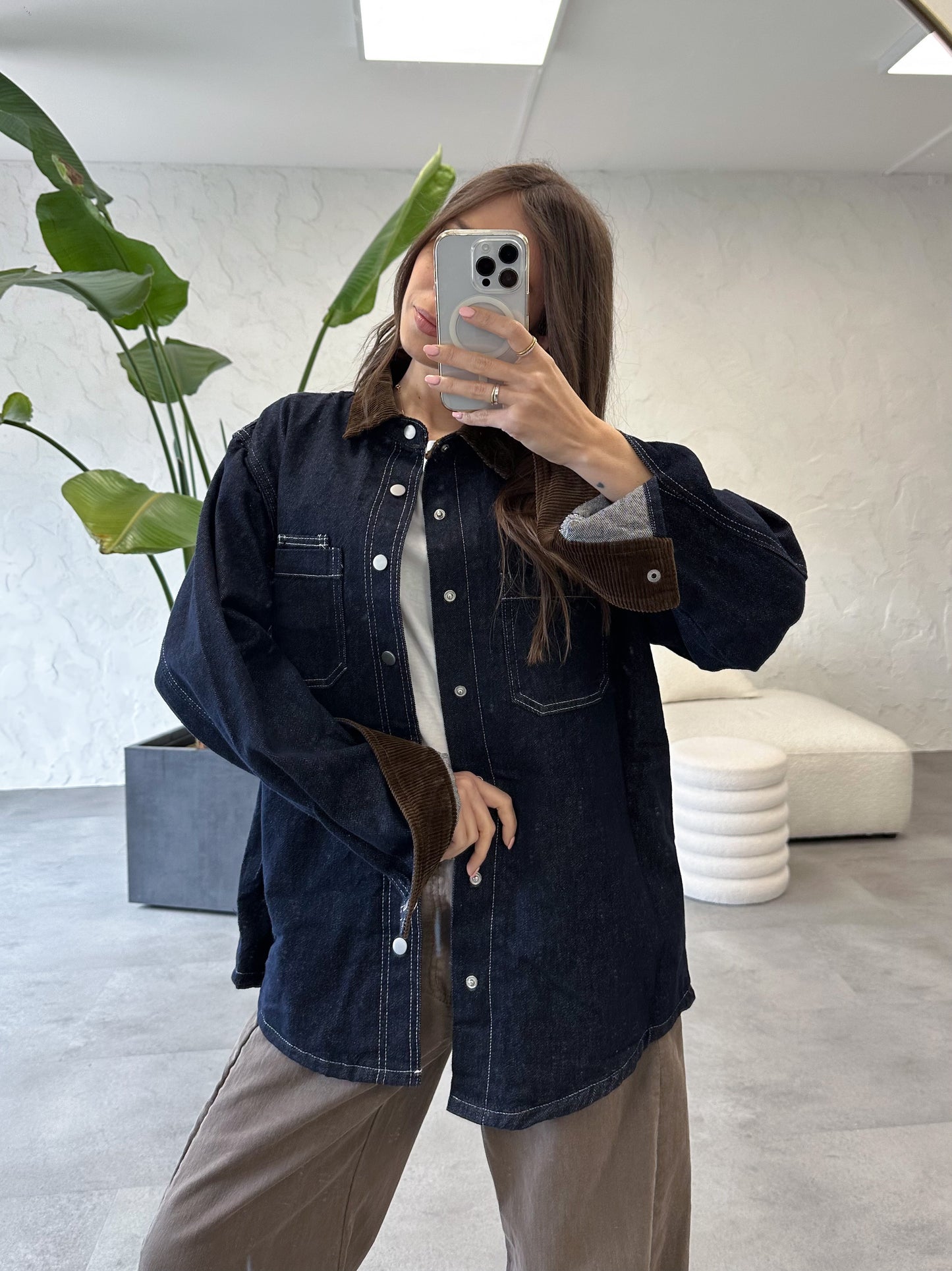 Giacca denim colletto a contrasto