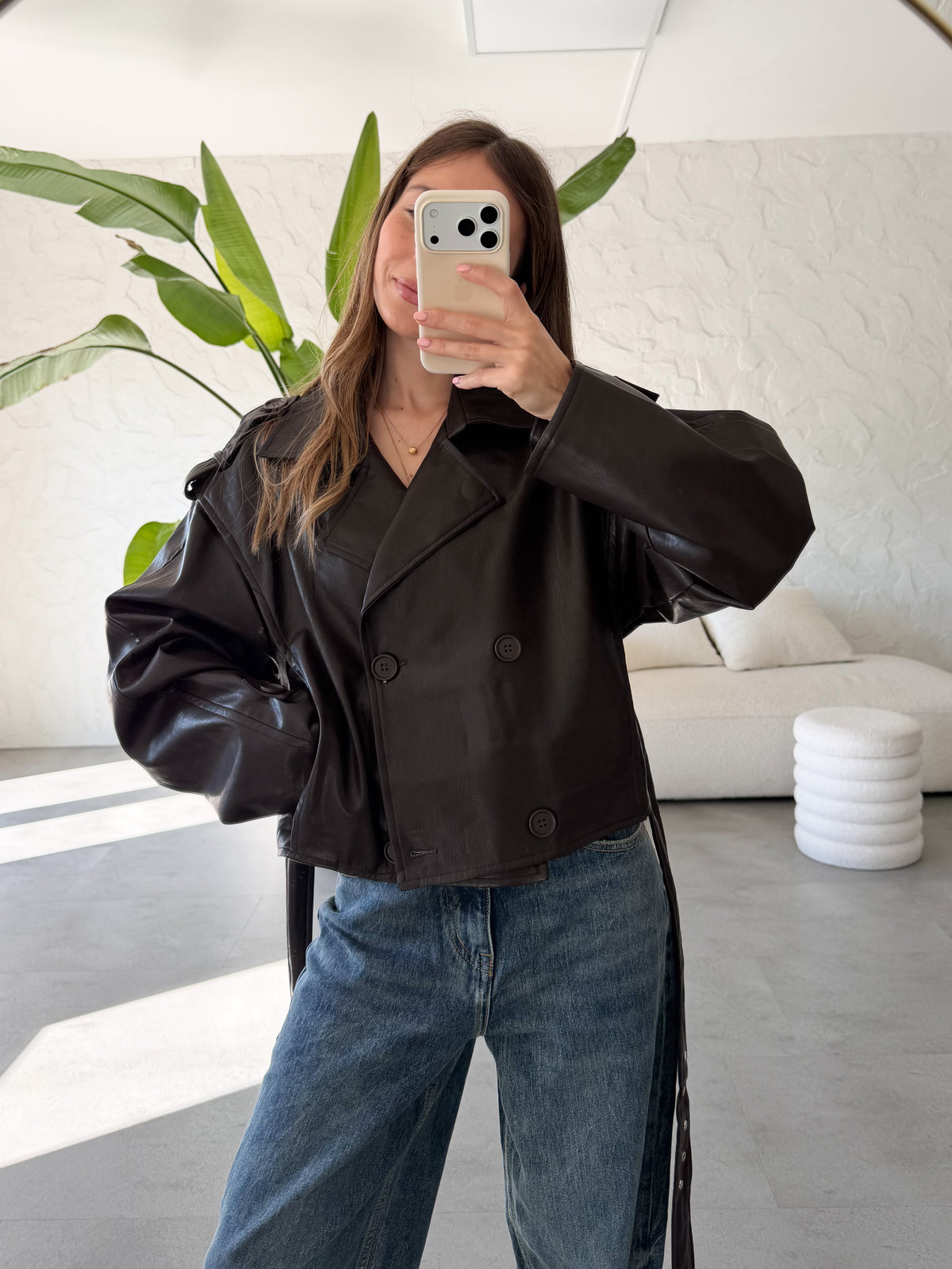 Chiodo eco pelle coffee