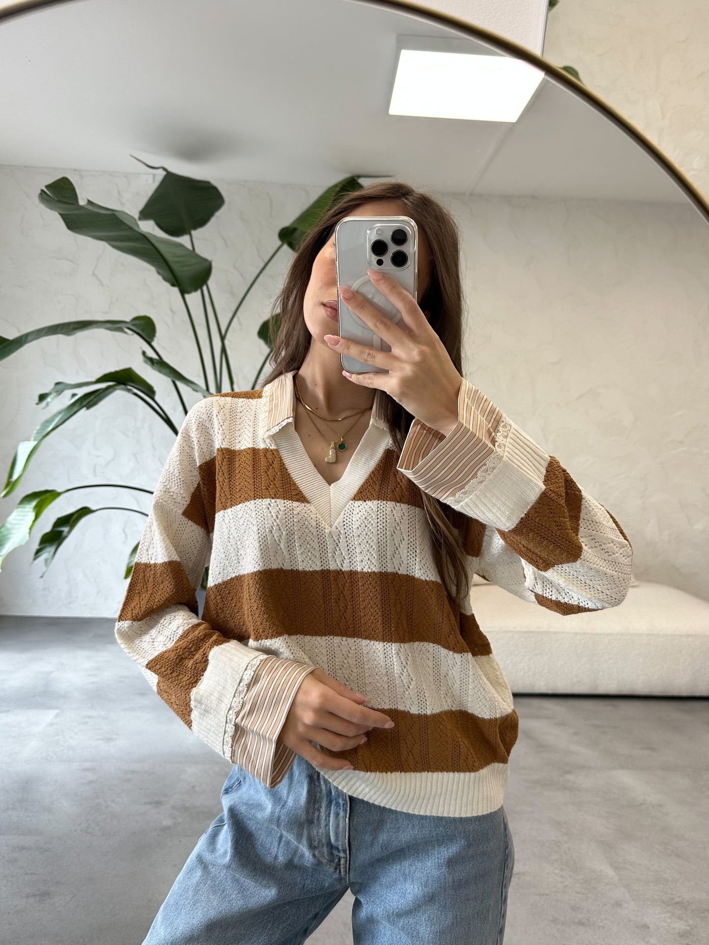 Maglione traforato inserti camicia Vicolo