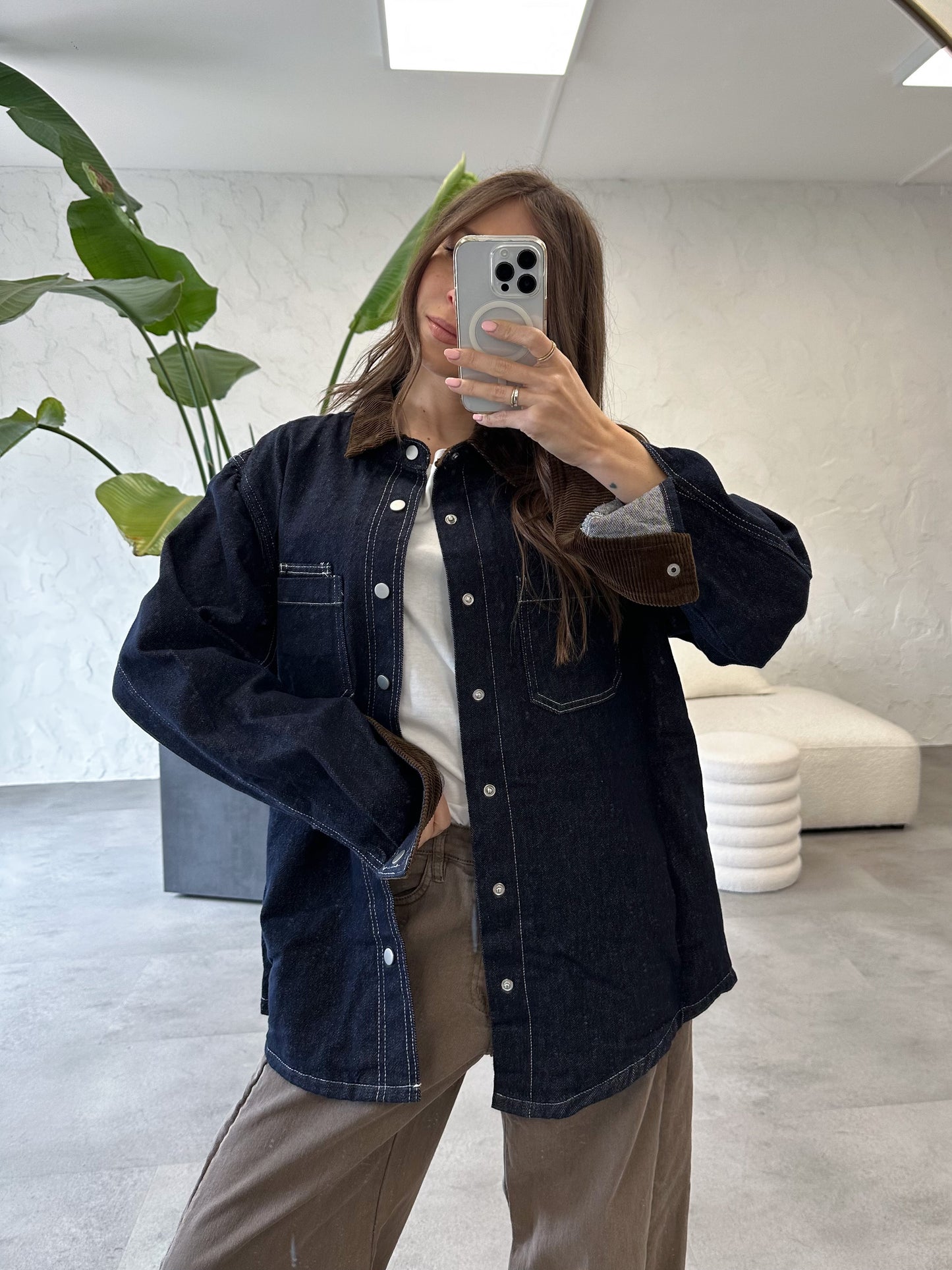 Giacca denim colletto a contrasto