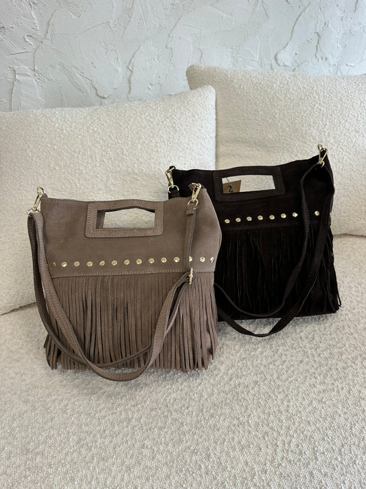 Borsa suede borchie e frange