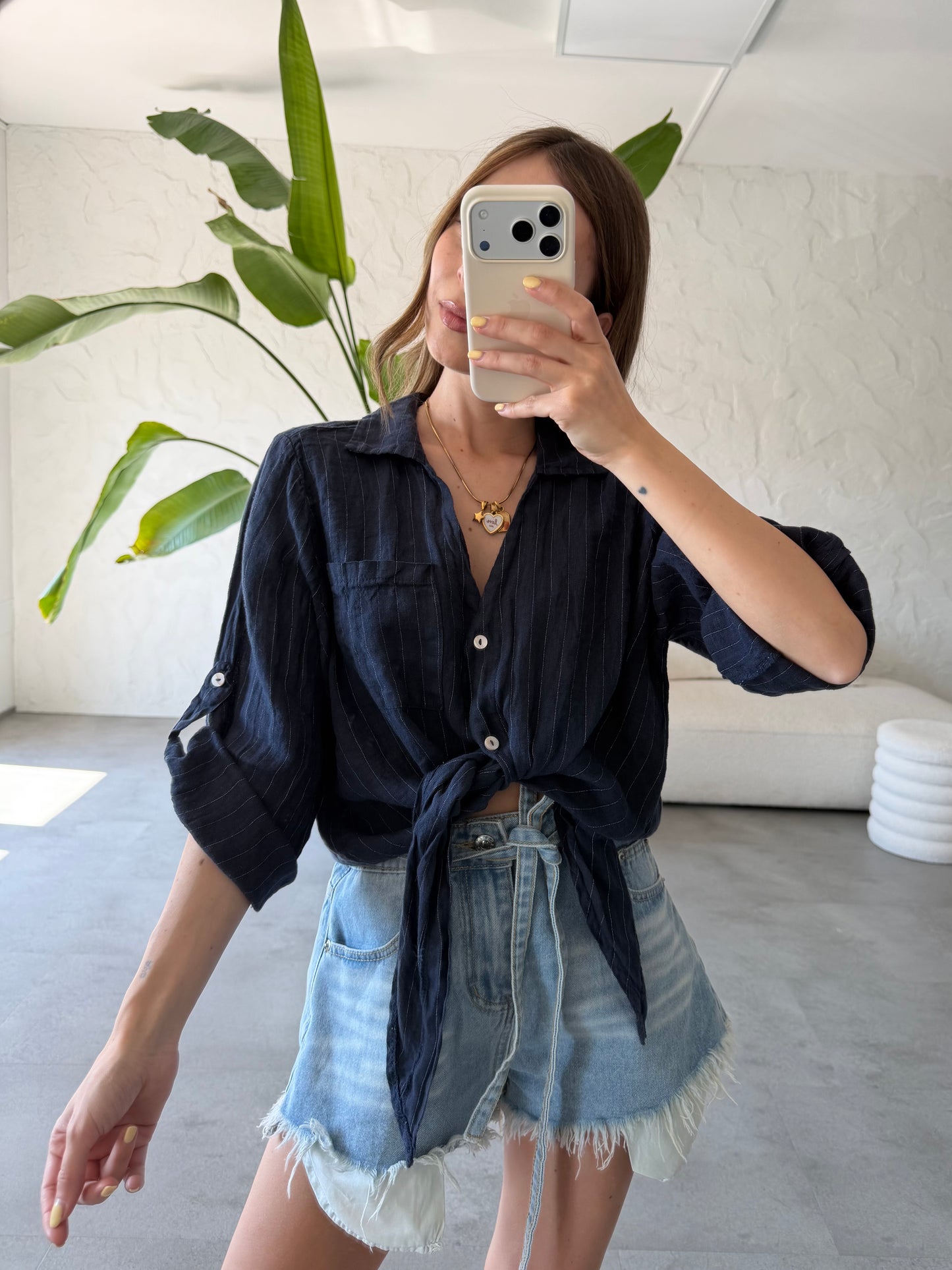 Camicia lino righe
