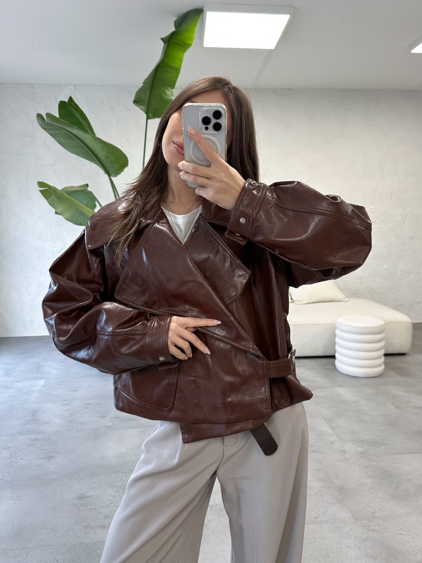 Giacca oversize effetto pelle