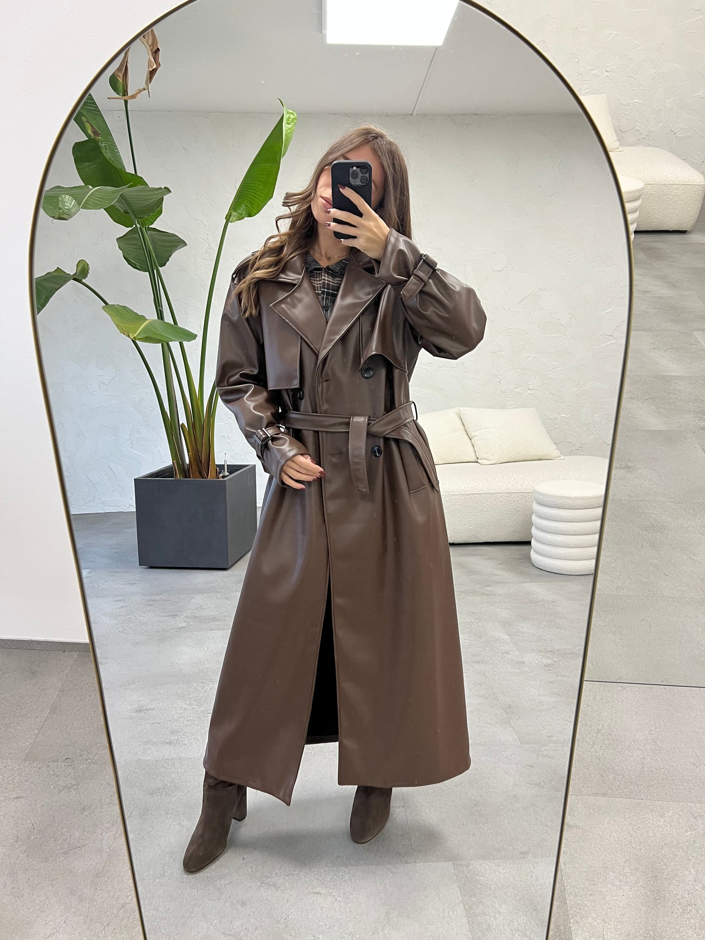 Trench simil pelle chocolate
