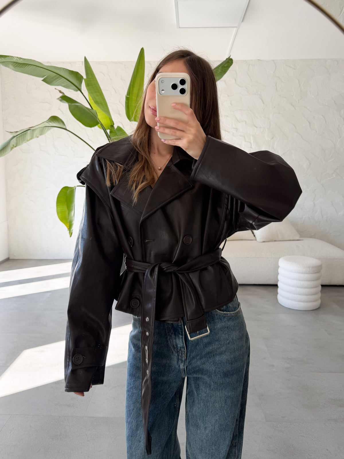 Chiodo eco pelle coffee