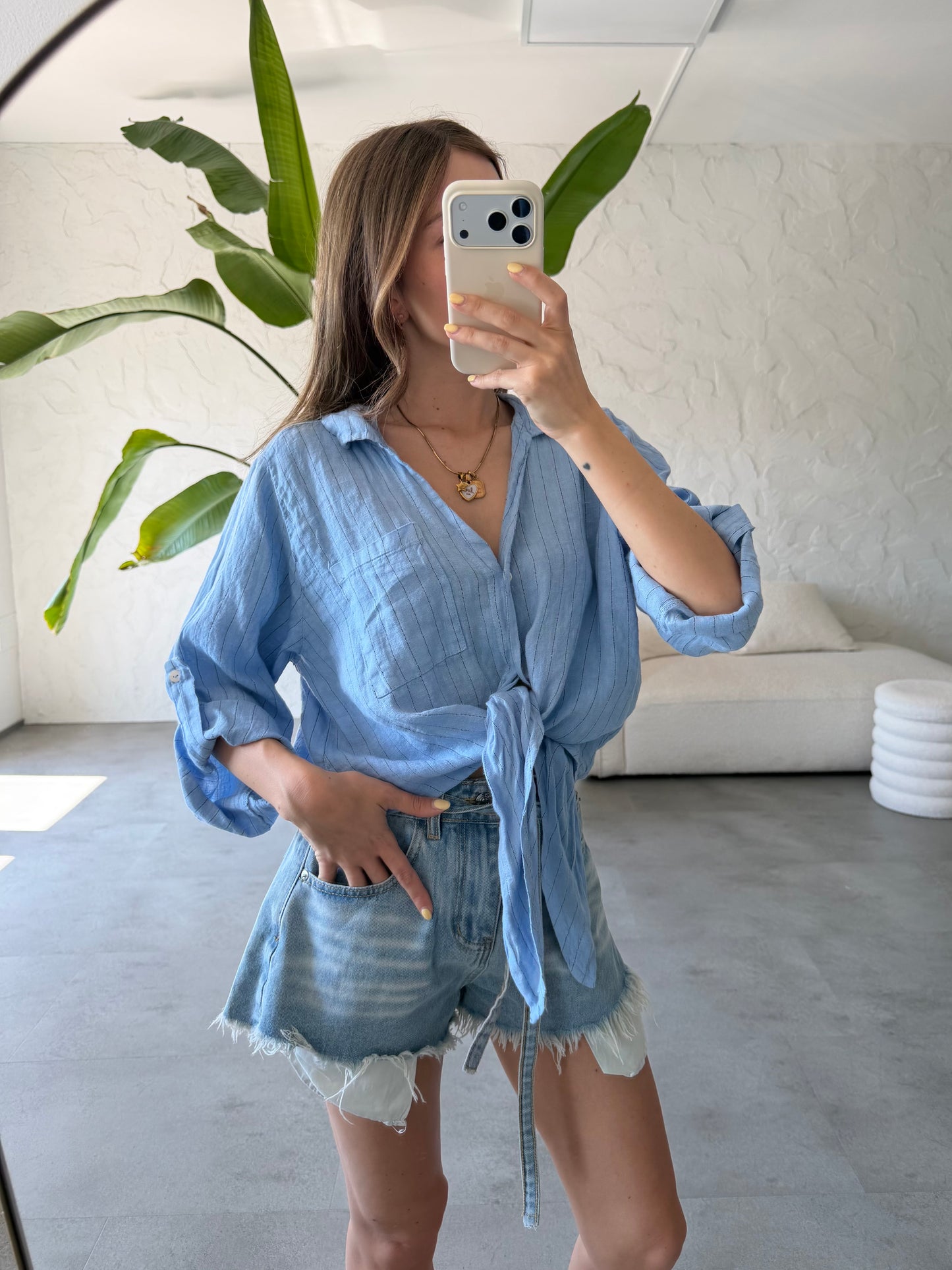 Camicia lino righe