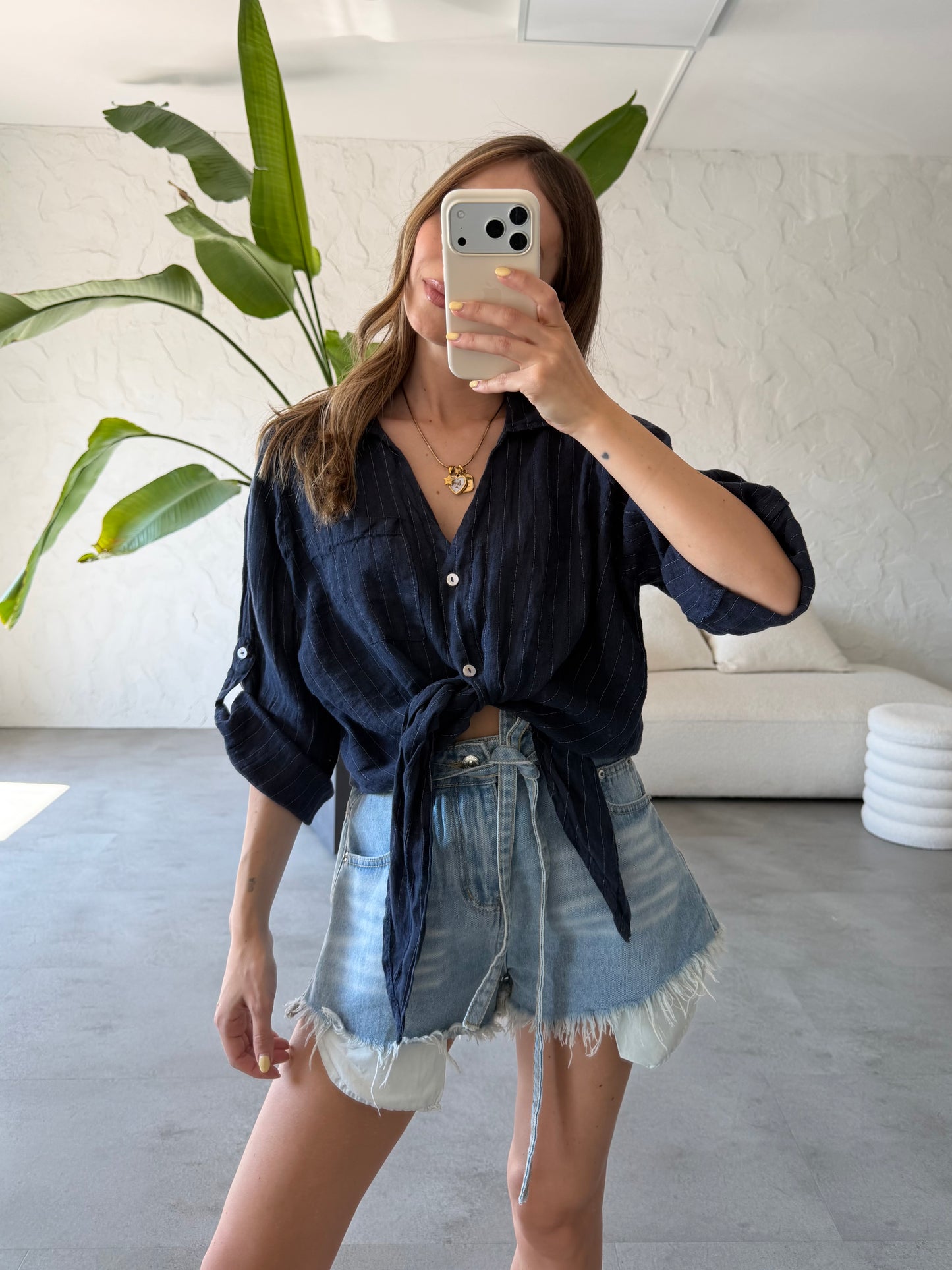 Camicia lino righe