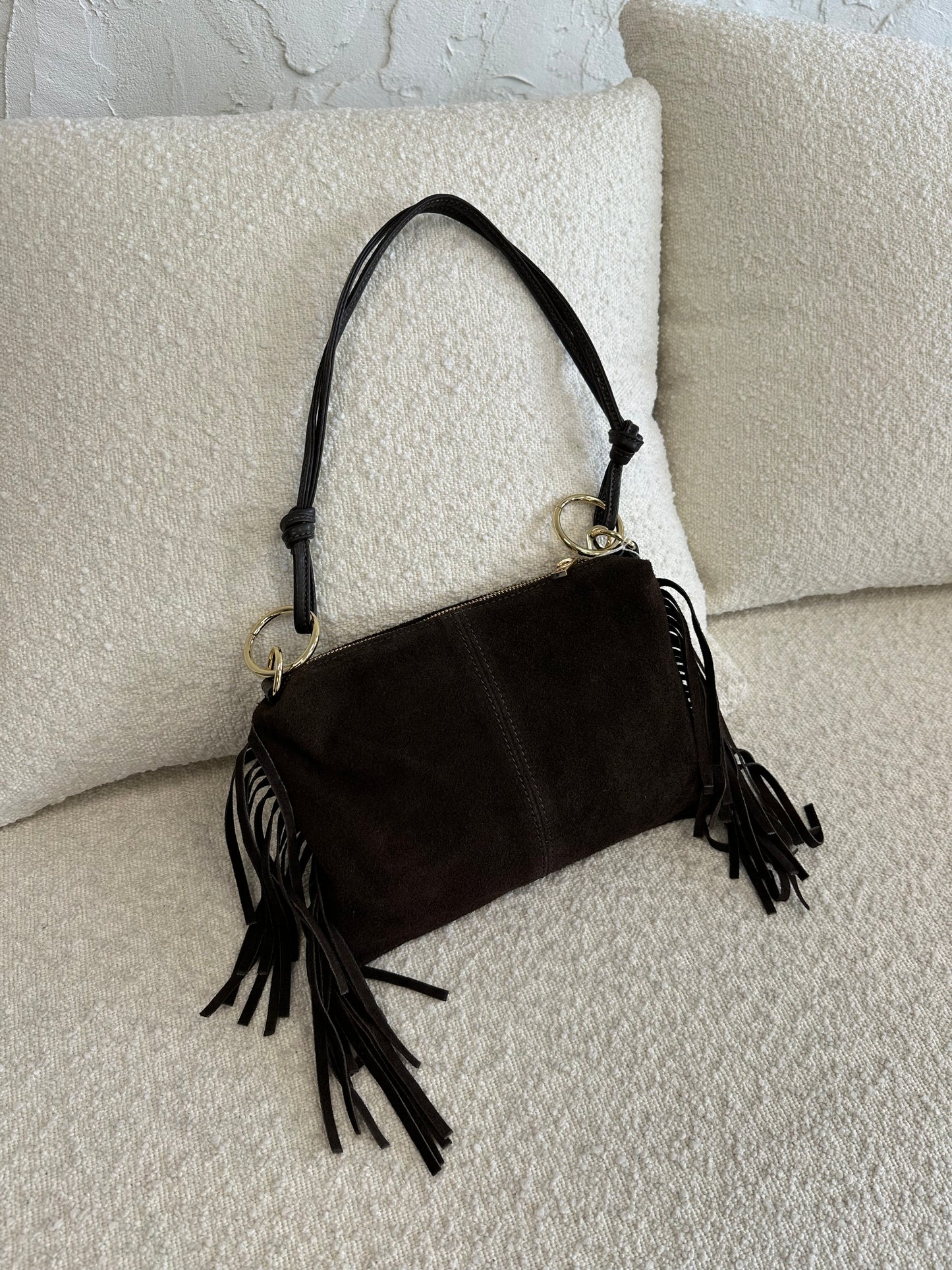 Borsa suede frange anelli