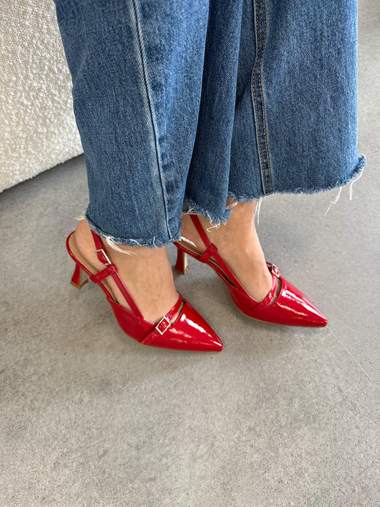 Décolleté slingback naplak cinturini rosso