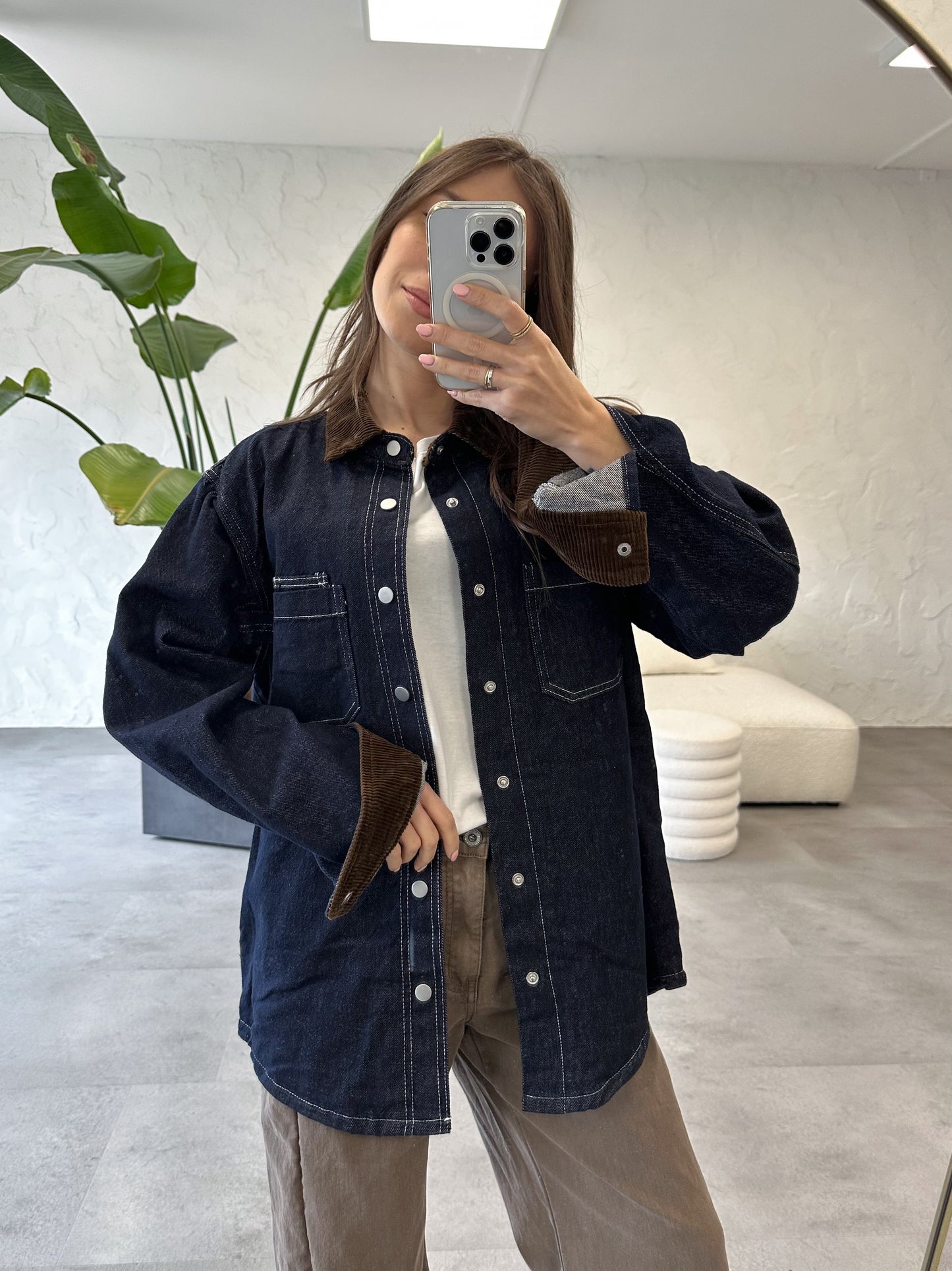 Giacca denim colletto a contrasto