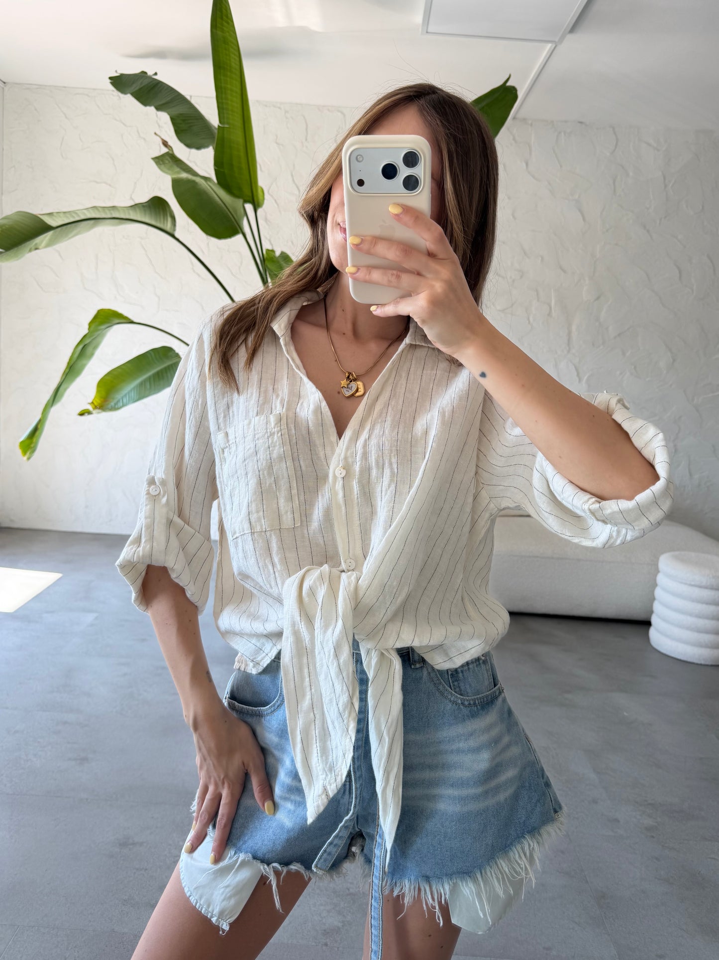 Camicia lino righe